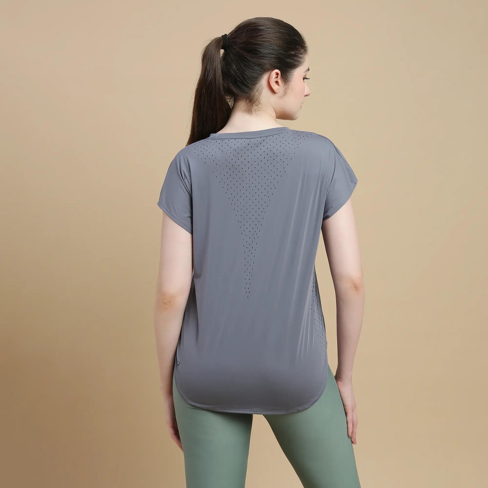 Women's Loose-Fit Breathable Fitness T-Shirt - Pastel Mauve Grey -  5
