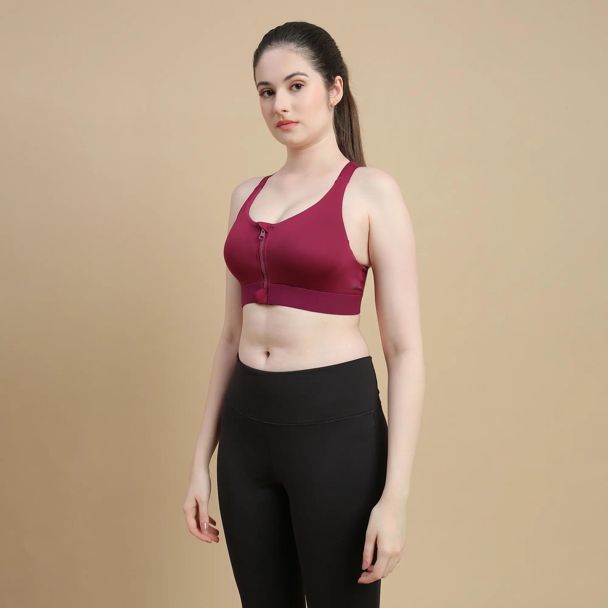 Women's High Support Zipped Sports Bra with Cups - Blue -  4