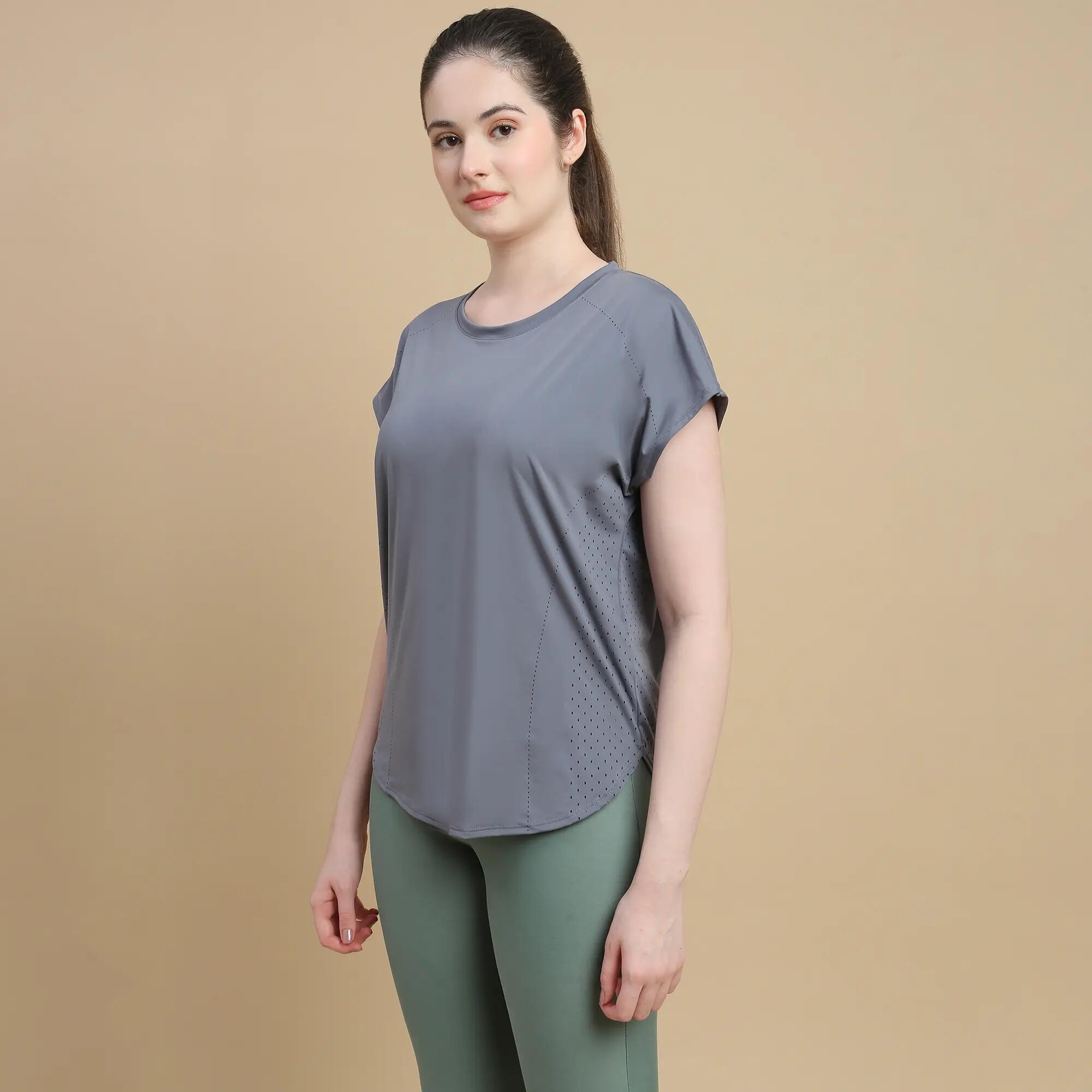Women's Loose-Fit Breathable Fitness T-Shirt - Pastel Mauve Grey -  4