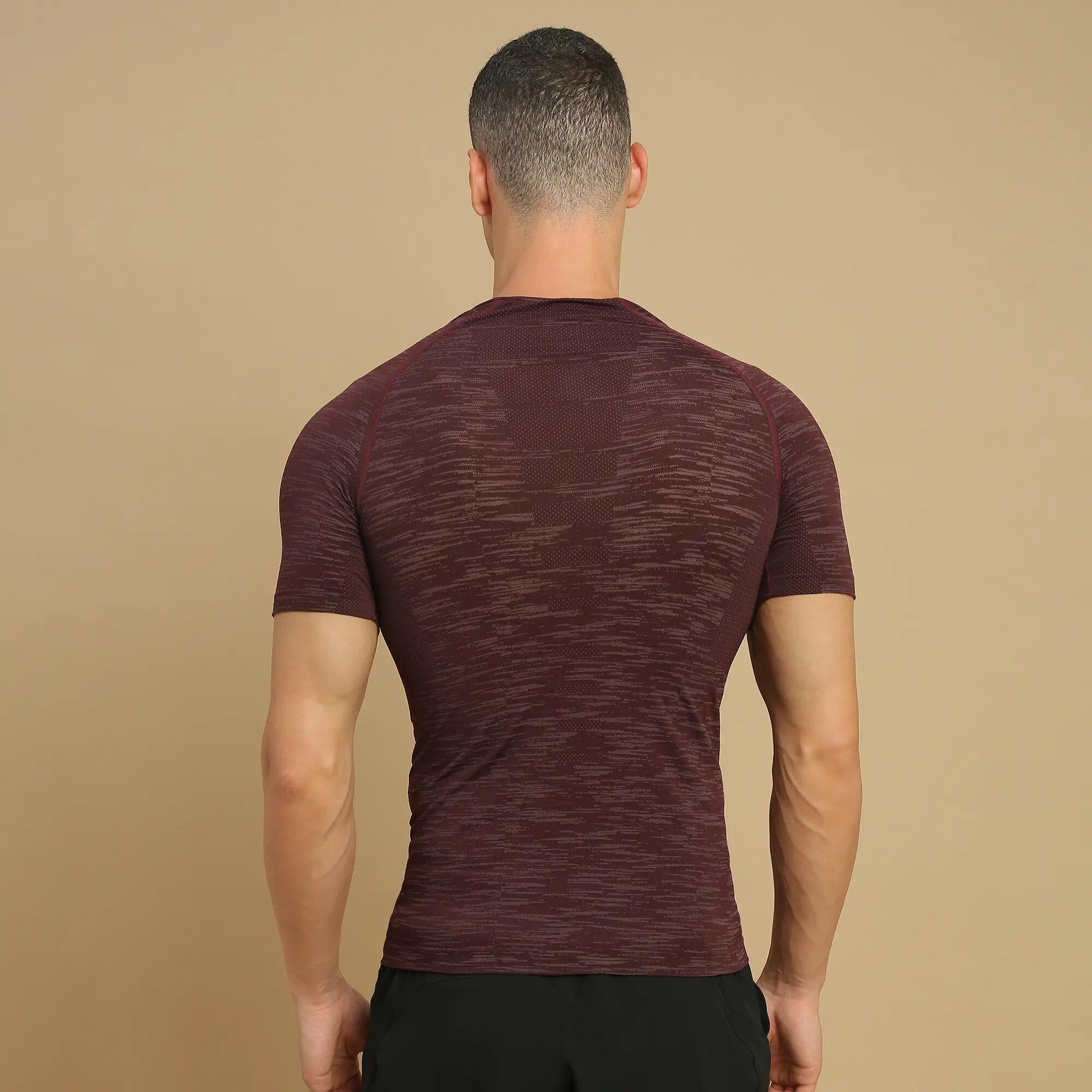 Men's Short-Sleeved Crew Neck Weight Training Compression T-Shirt - Purple -  5