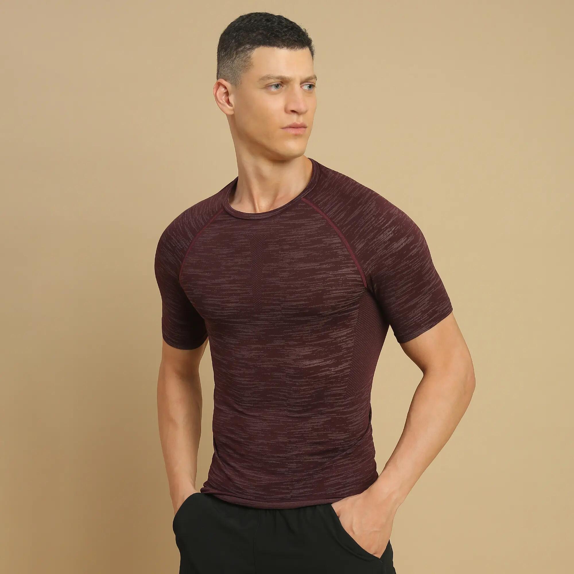 Men's Short-Sleeved Crew Neck Weight Training Compression T-Shirt - Purple -  1