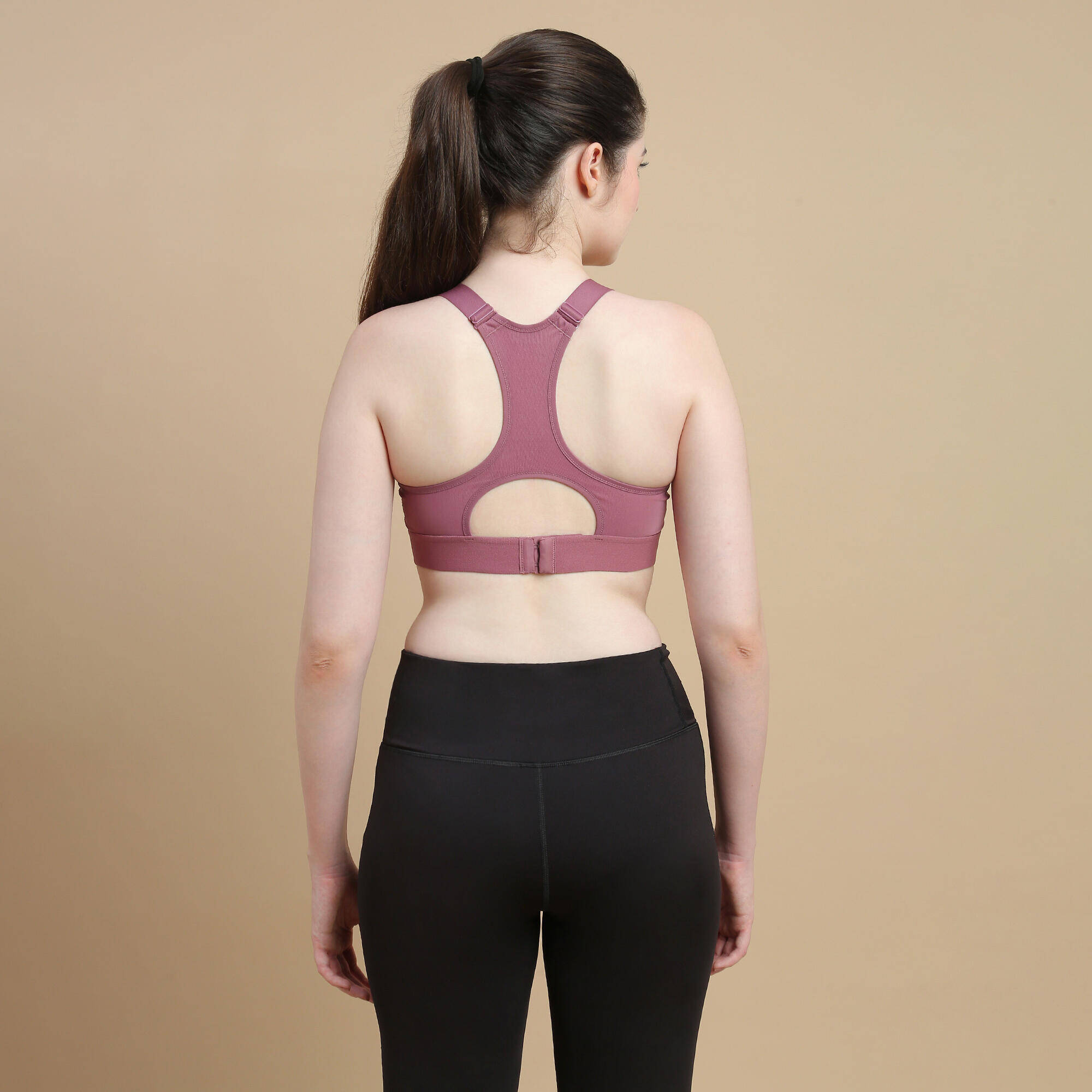 Women's High Support Adjustable Sports Bra with Cups - Dark Red -  3