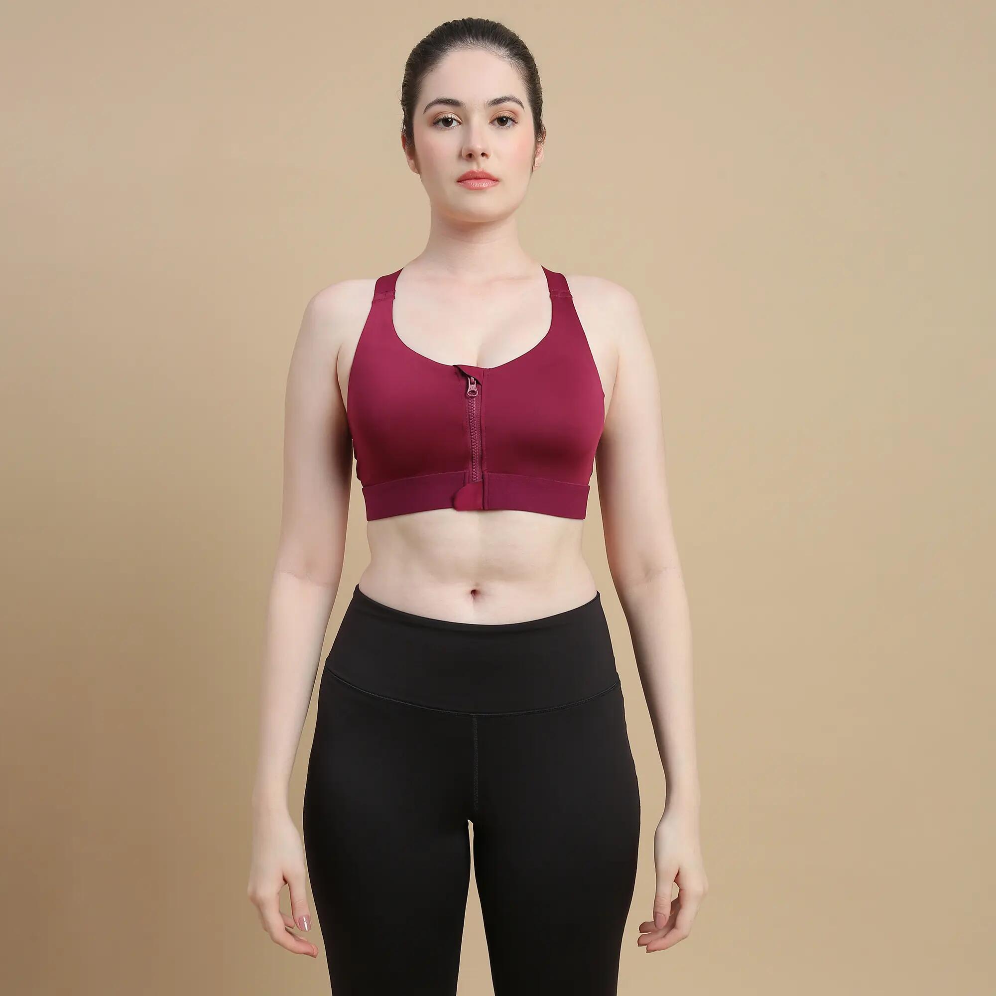 Women's High Support Zipped Sports Bra with Cups - Blue -  1