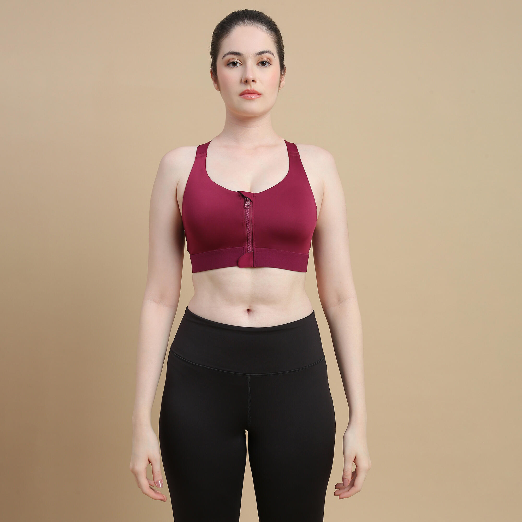 Women's High Support Zipped Sports Bra with Cups - Blue
