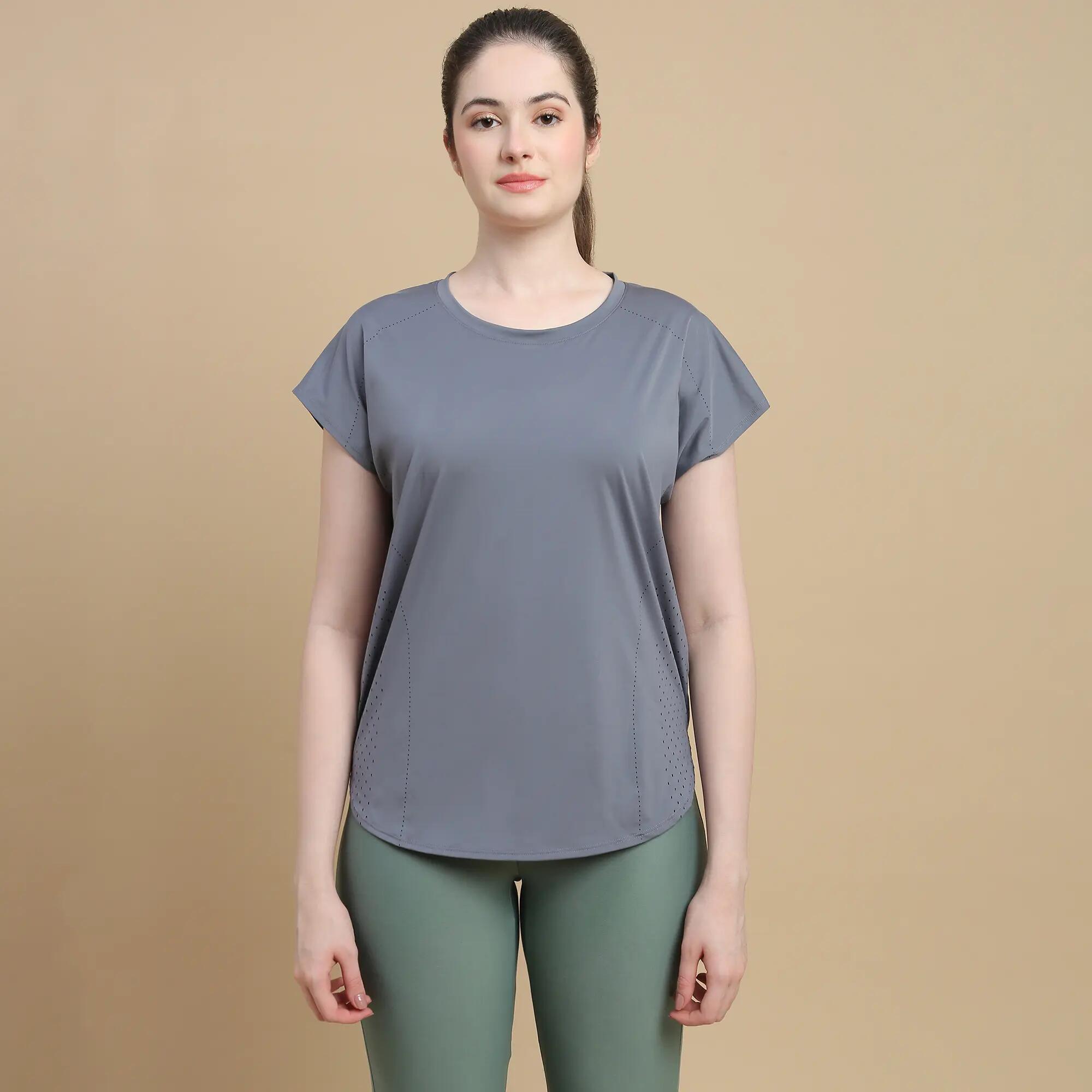 Women's Loose-Fit Breathable Fitness T-Shirt - Pastel Mauve Grey -  1