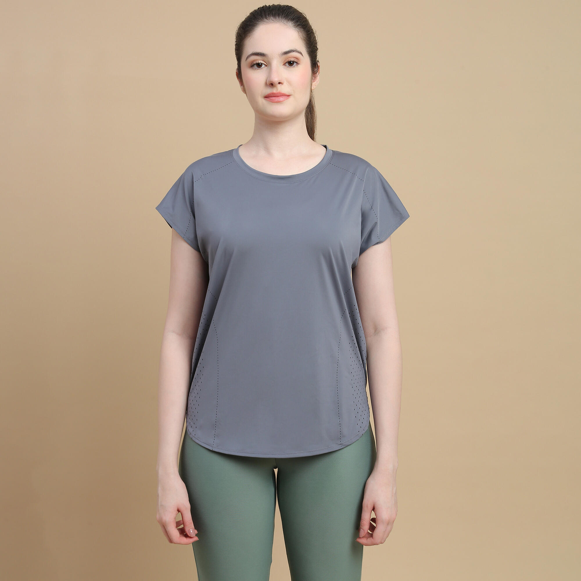 domyos Women's Loose-Fit Breathable Fitness T-Shirt - Pastel Mauve Grey-picture-22