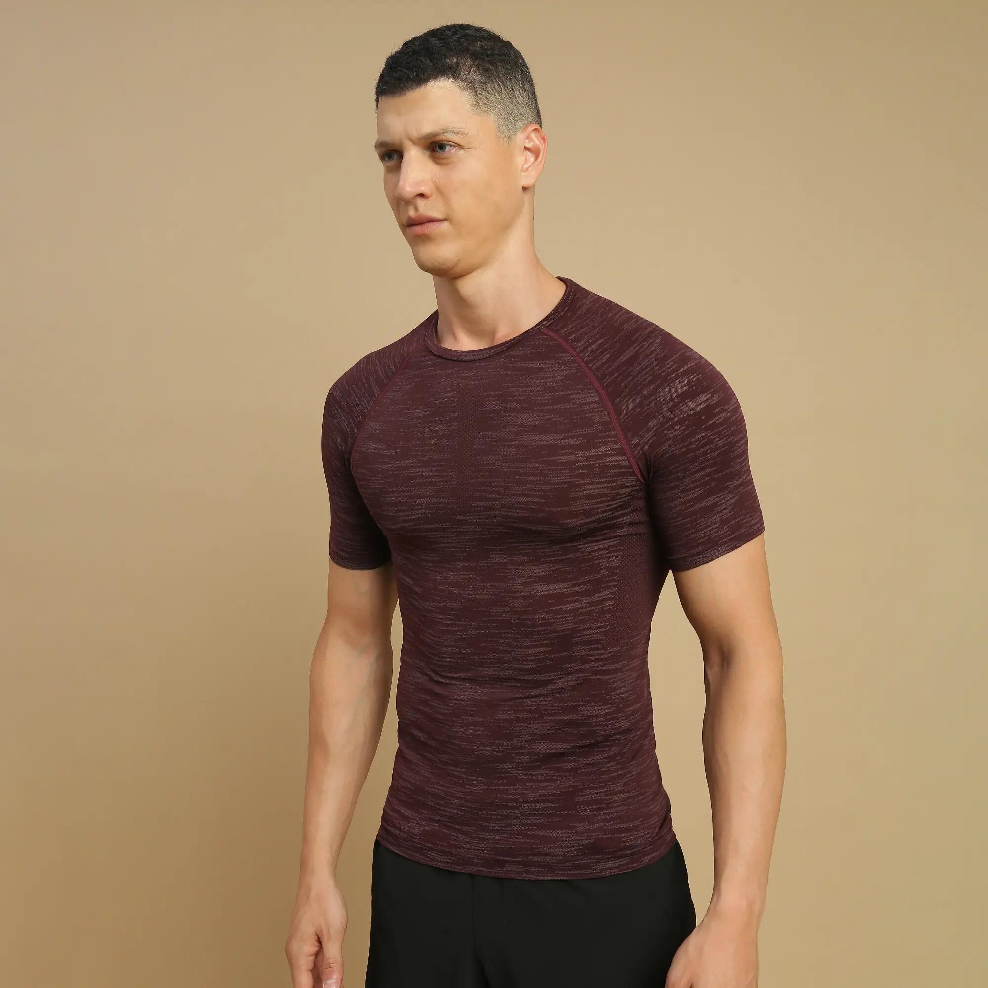 Men's Short-Sleeved Crew Neck Weight Training Compression T-Shirt - Purple -  4