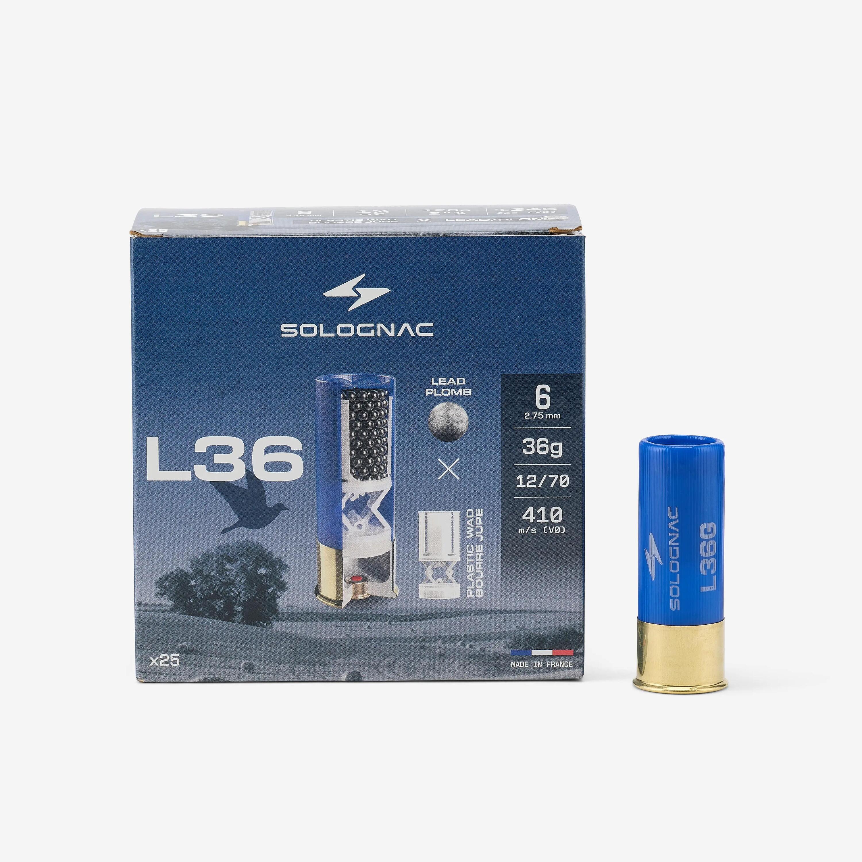 Cartouche l100 36g pigeon calibre 12/70 plomb n°6 x25 3/6