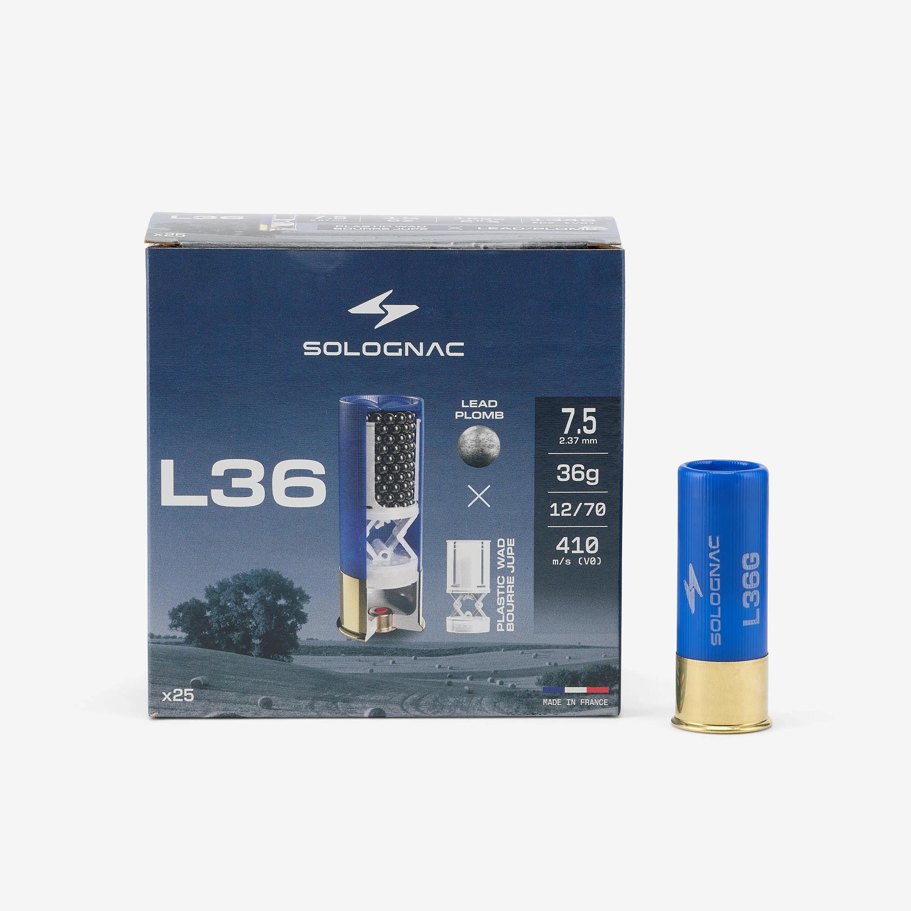 Cartouche l100 36g calibre 12/70 plomb n°7,5 x25 3/6