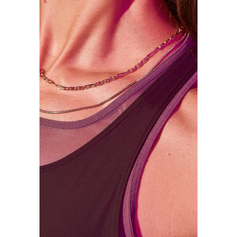 Maiou cu guler rotund elastic Powerful Pilates maro Damă