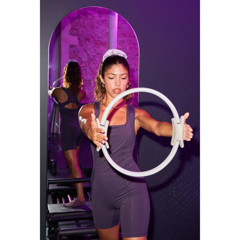 Salopetă de pilates guler pătrat elastic Powerful Pilates mov închis Damă