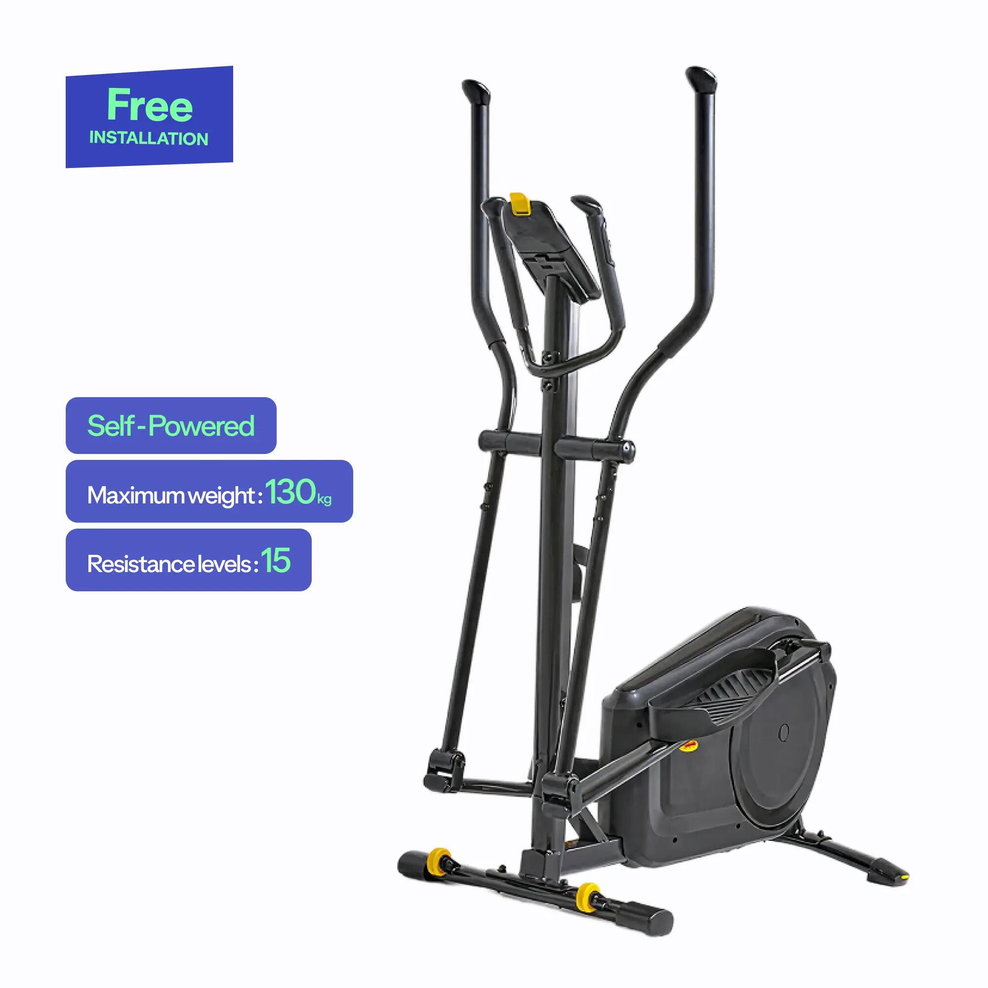 Elliptical with 6kg Flywheel, Smart, Self-Powered, Supports upto 130kg - Black -  1