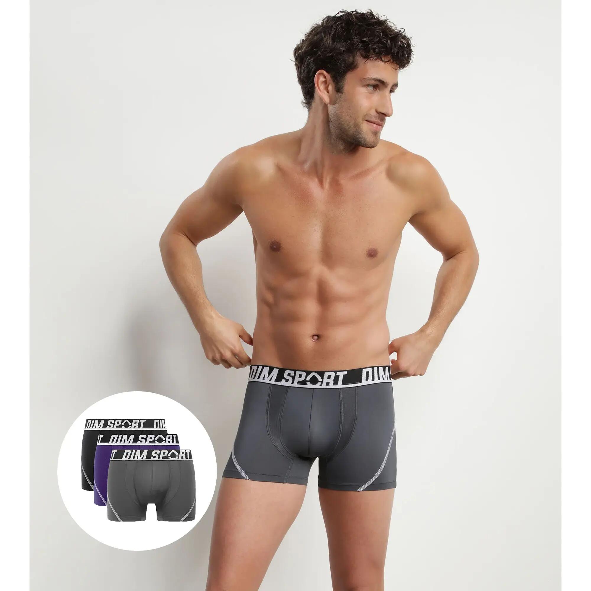 LOT DE 3 BOXERS SPORT MICRO NOIR GRIS VIOLET 2/3