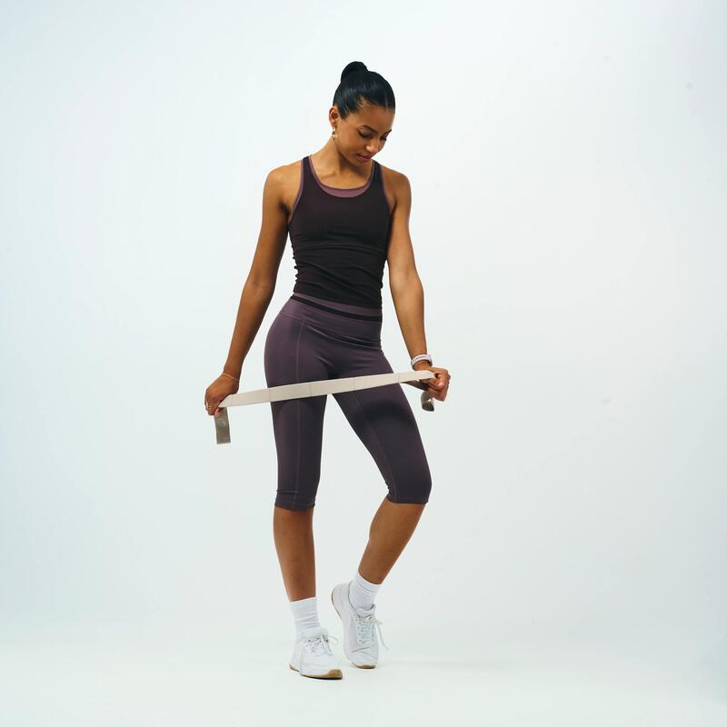 Maiou cu guler rotund elastic Powerful Pilates maro Damă