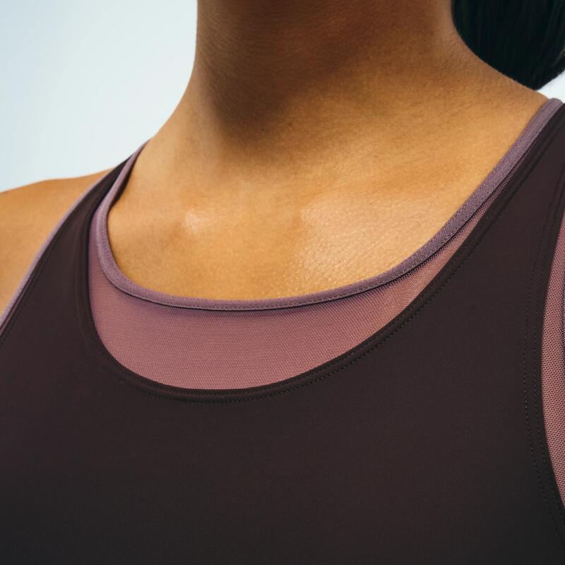 Maiou cu guler rotund elastic Powerful Pilates maro Damă