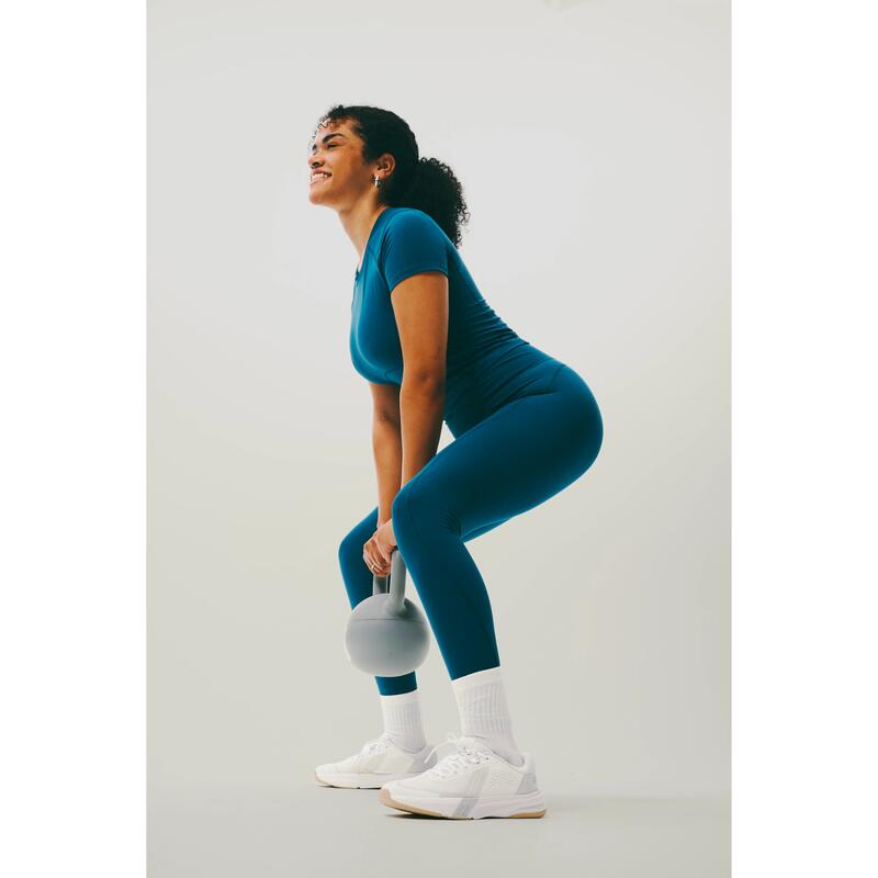 Colanți de sport cu talie înaltă, modelatori, albastru, damă 