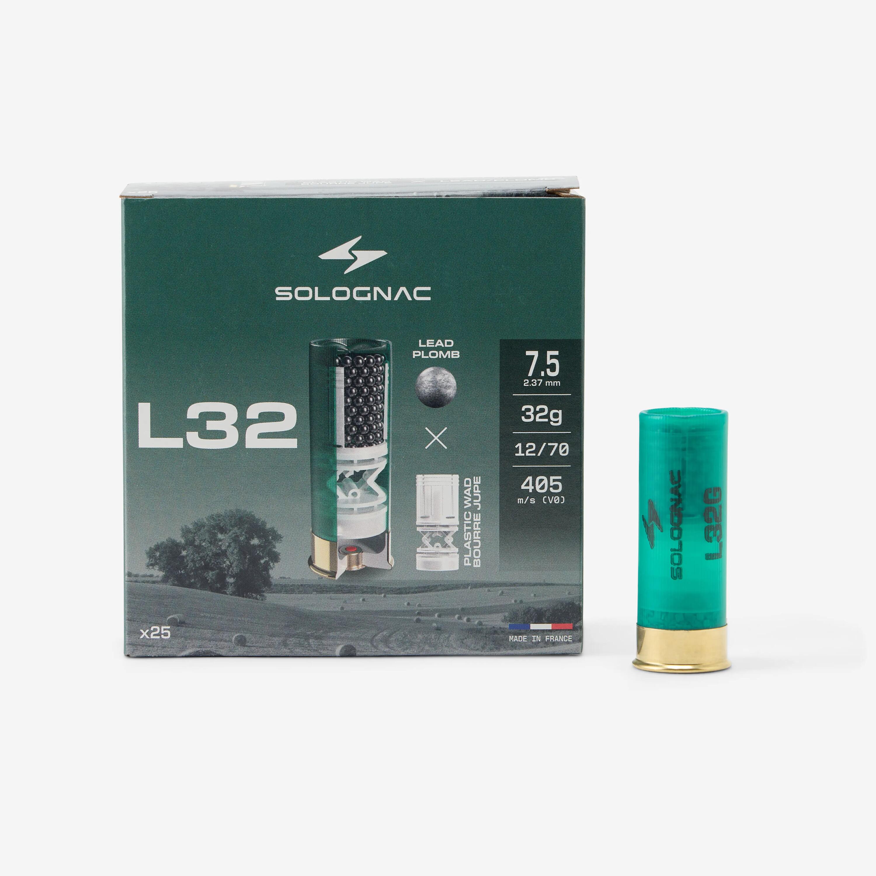 CARTOUCHE L100 32g CALIBRE 12/70 PLOMB N°7,5 X25 3/6