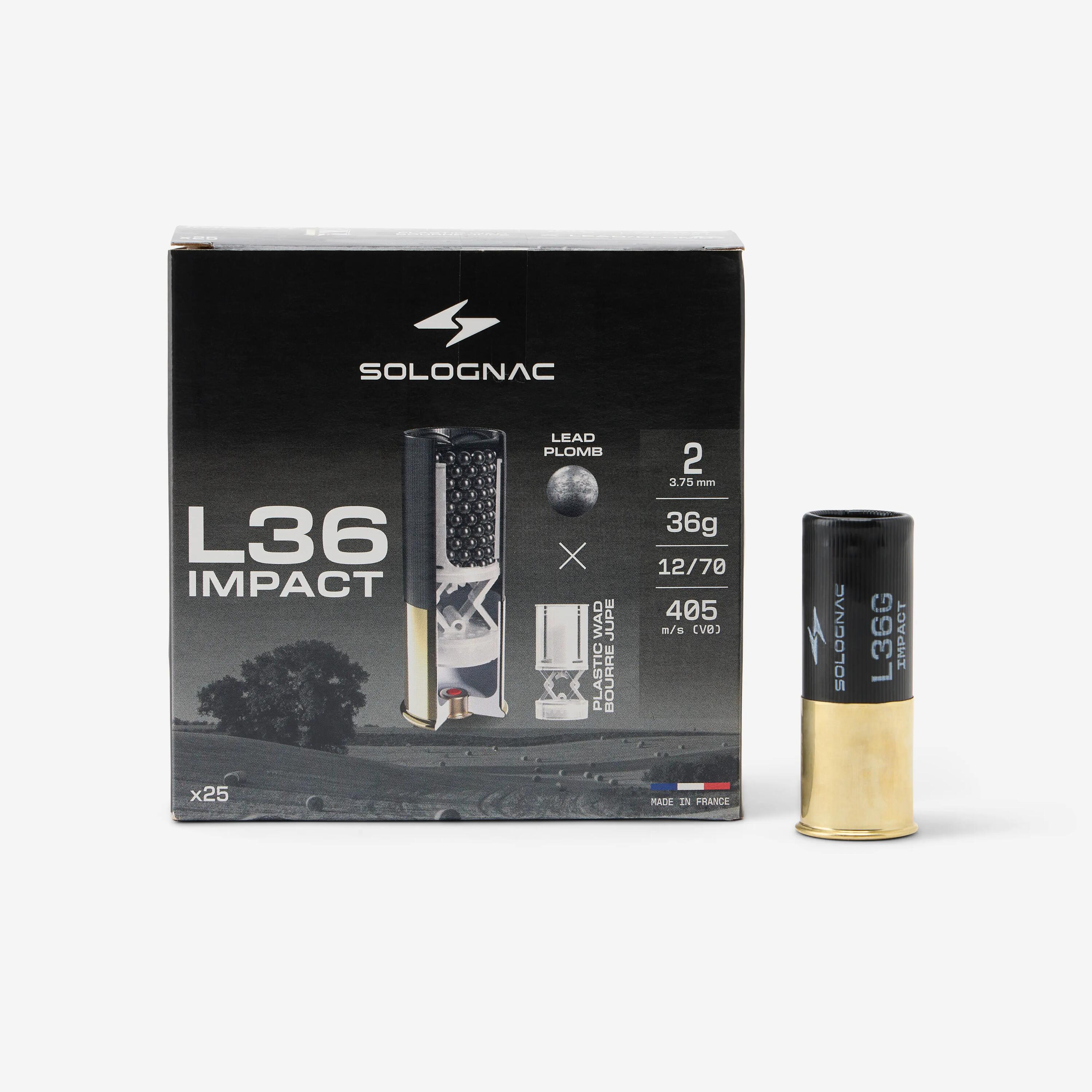 Cartutx Caça Solognac L900 36 g Impact Calibre 12/70 Pb Núm. 2 X25 2/5