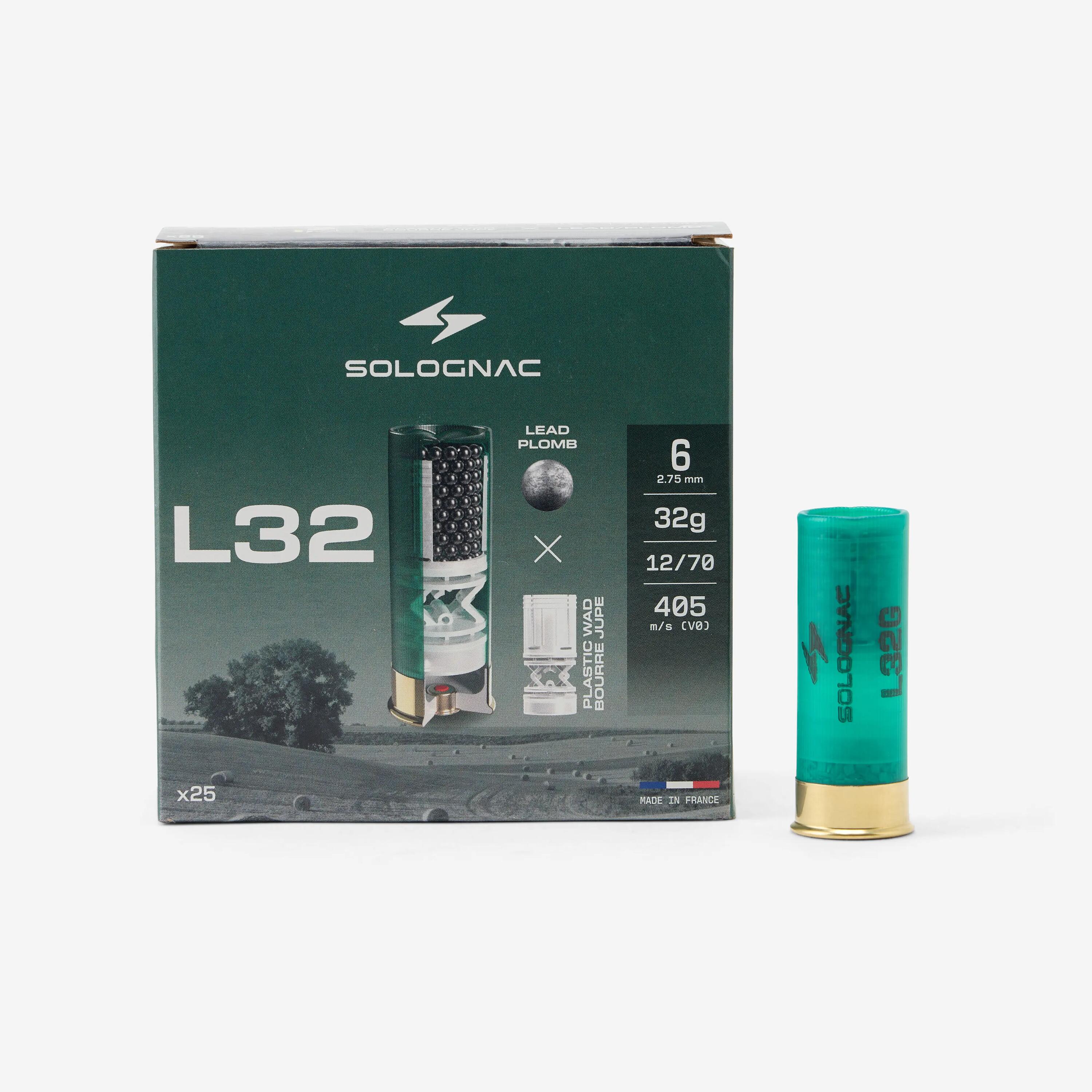 Cartouche l100 32g calibre 12/70 plomb n°6 x25 3/6