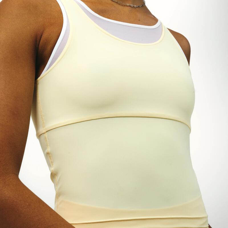Maiou cu guler rotund elastic Powerful Pilates galben Damă