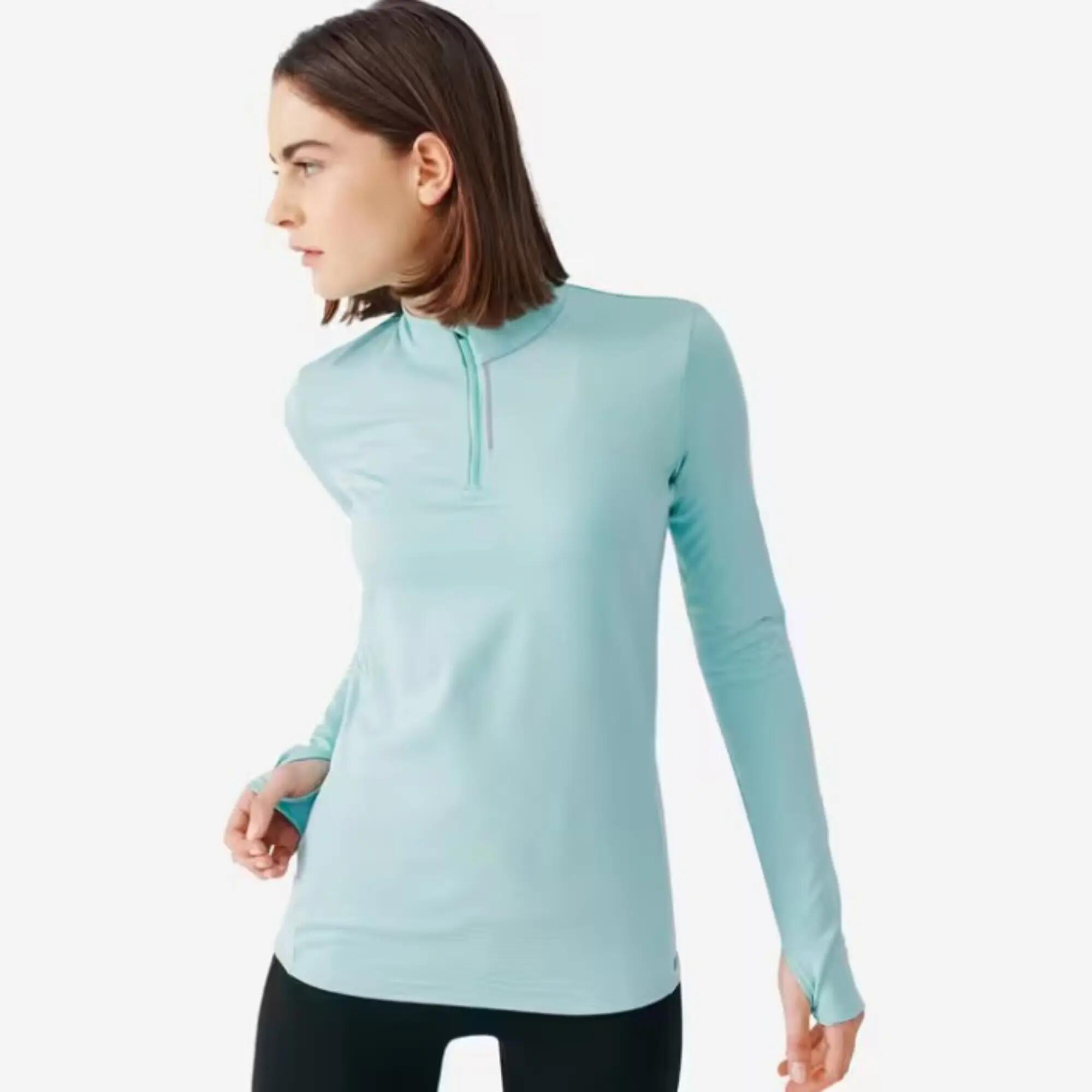 Kiprun Women's Running Long-Sleeve Jacket 100 Blue Green