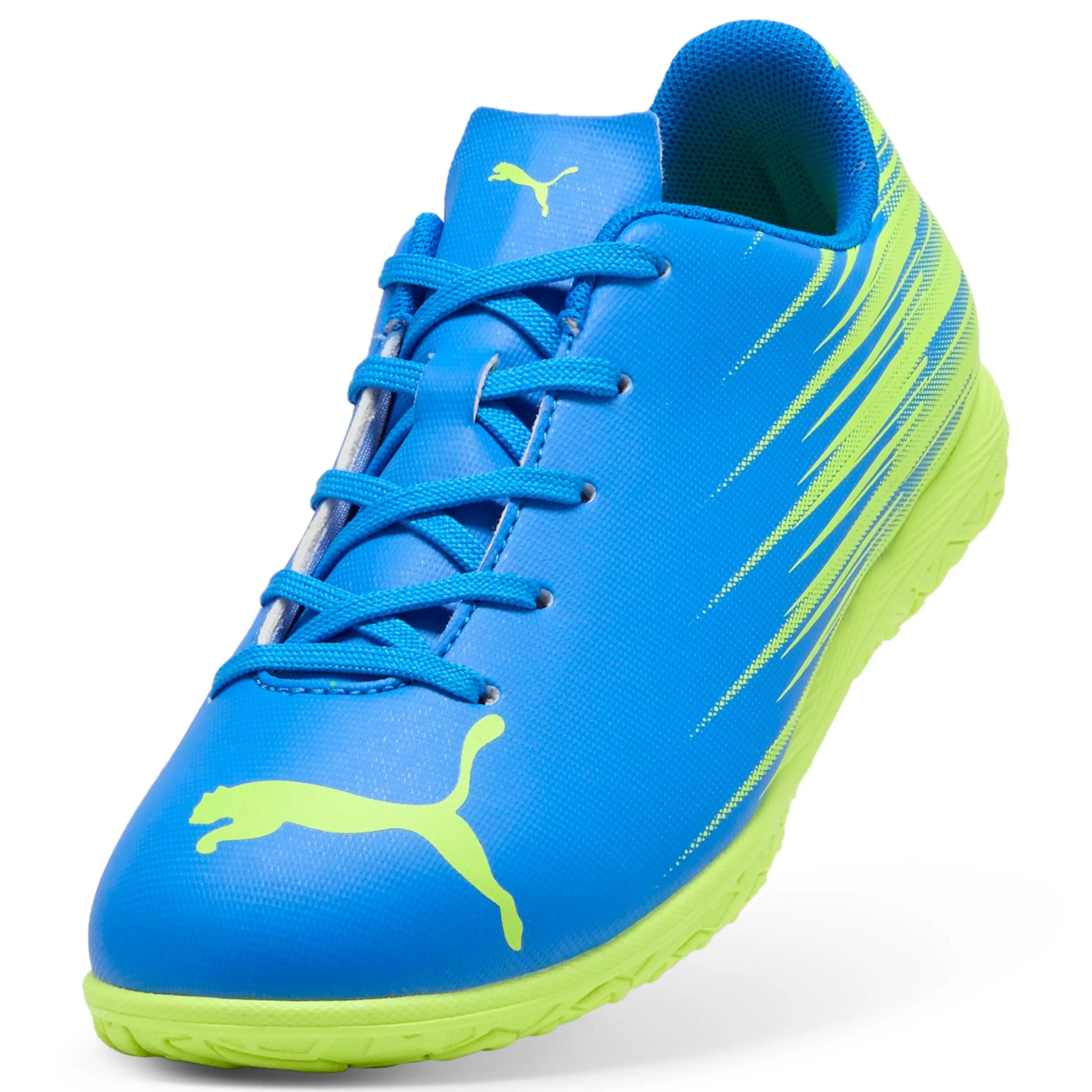 Buty dla dzieci do piłki nożnej halówki PUMA ATTACANTO II IT Jr Ultra Blue-Lime 4/6