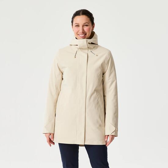 Veste de voile imperméable longue chaude coupe-vent Femme, 500 beige clair