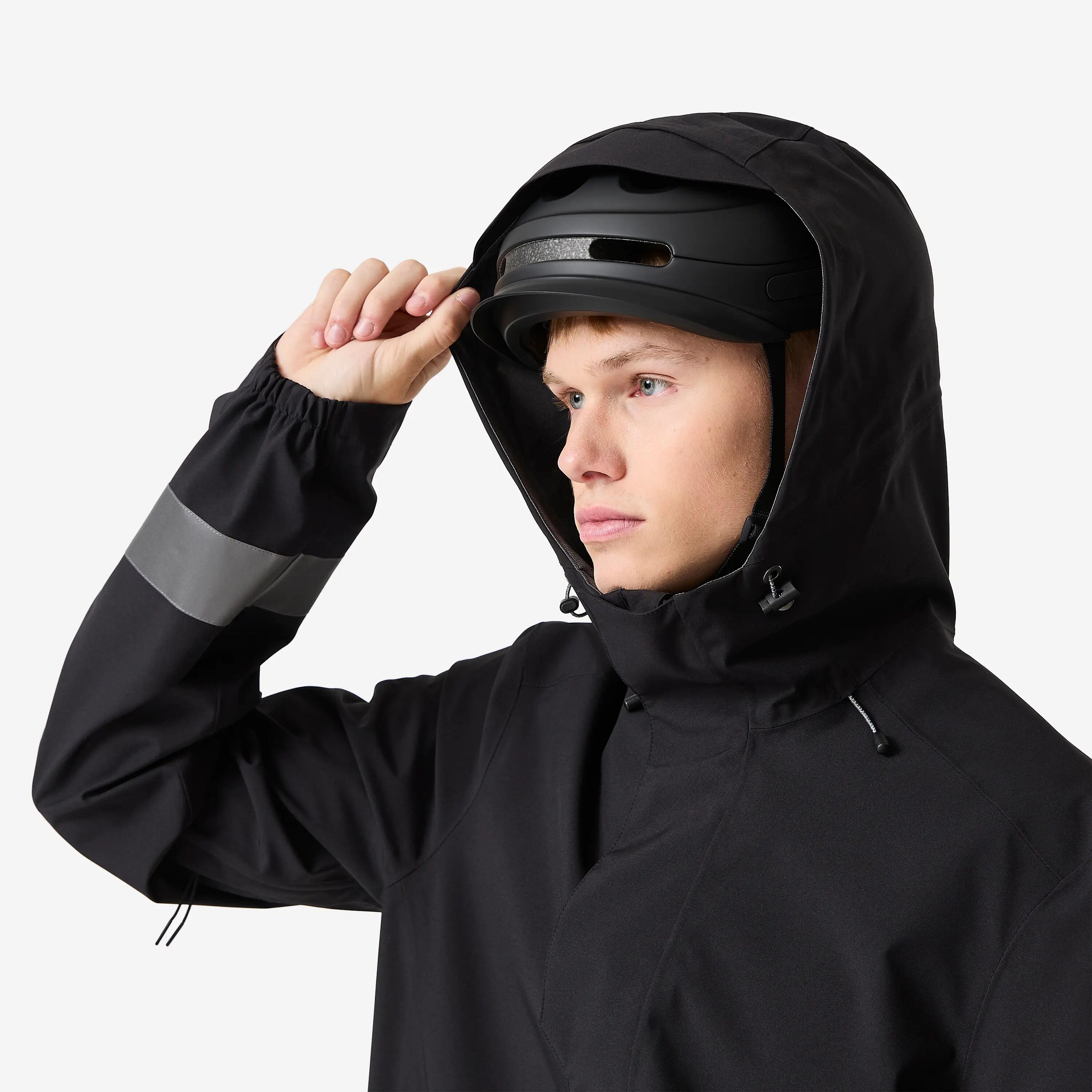 Fahrrad Regenjacke City 540 Herren sichtbar bei Nacht schwarz  6/15