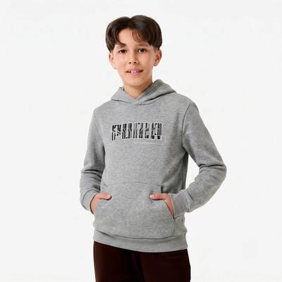 Felpa Puma bambino ginnastica con cappuccio pesante azzurra stampata