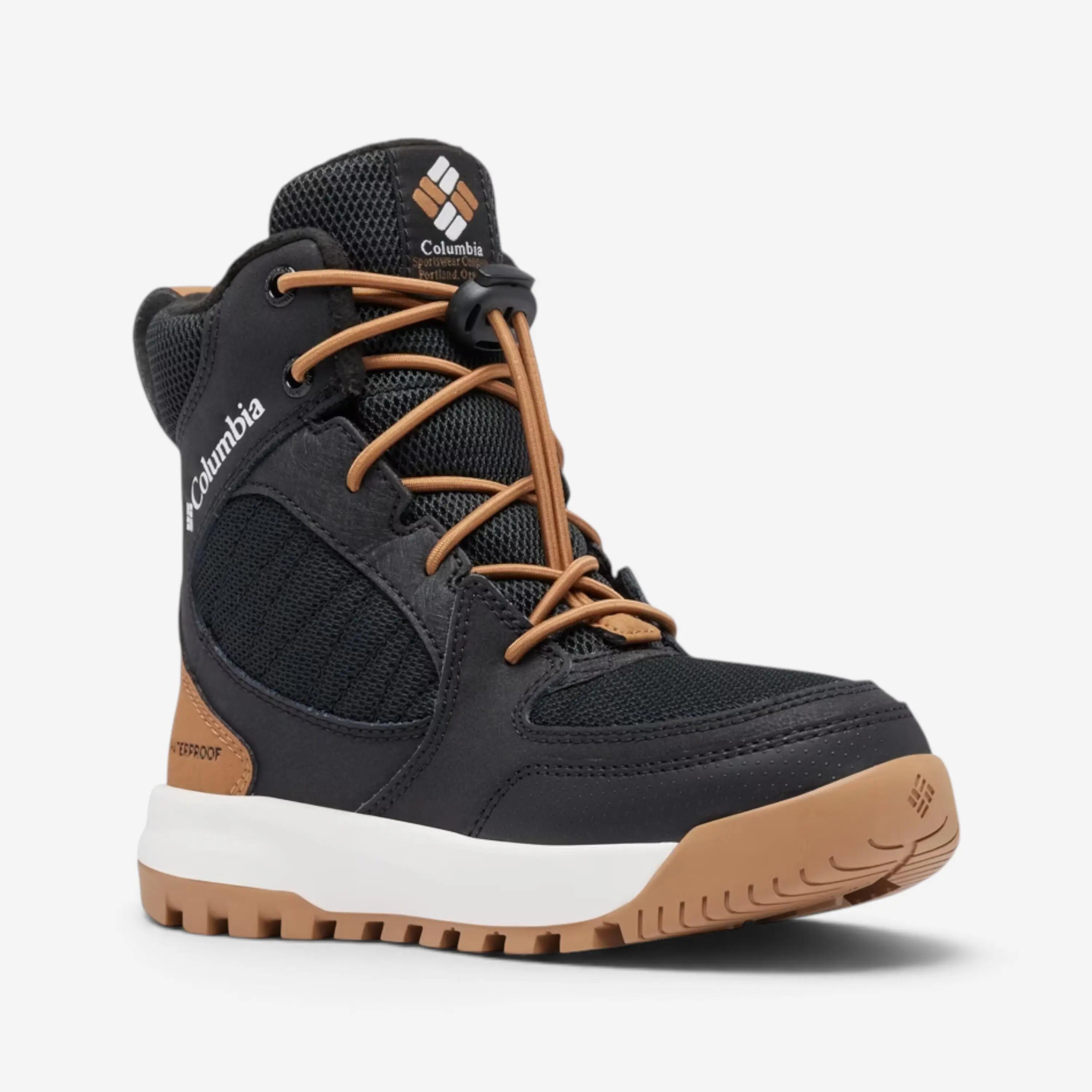 Warme Kinder-Winterstiefel Columbia Portlander, Schwarz/Leder 5/8