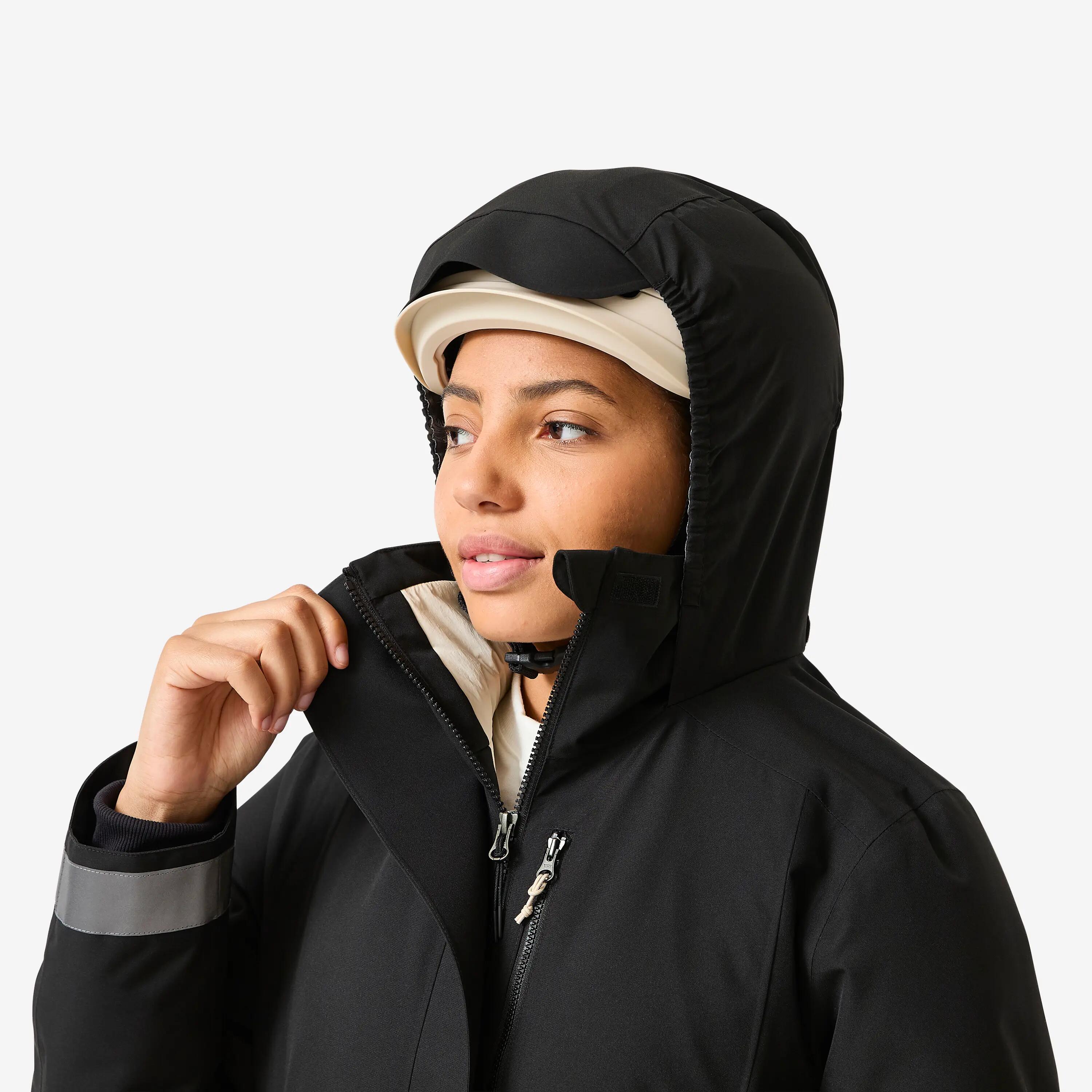 Jaqueta Ciclisme Urbà 540 Dona Negre Càlida Visibilitat Nocturna Impermeable 7/16