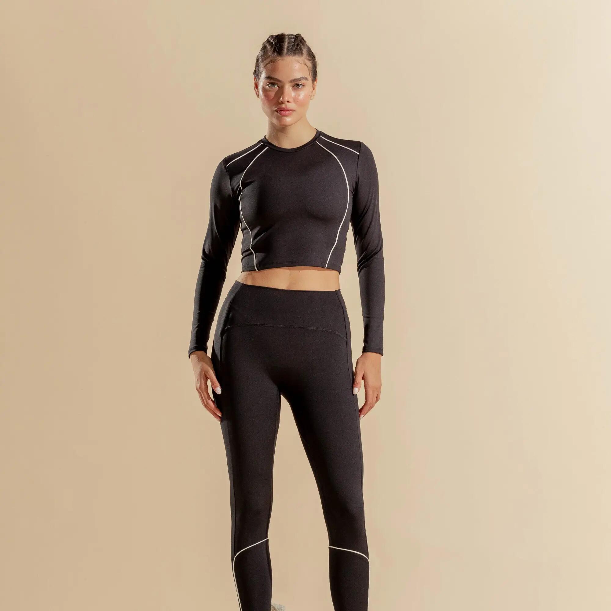 Crop top de manga larga para mujer, Racketball Fit negro 5/6