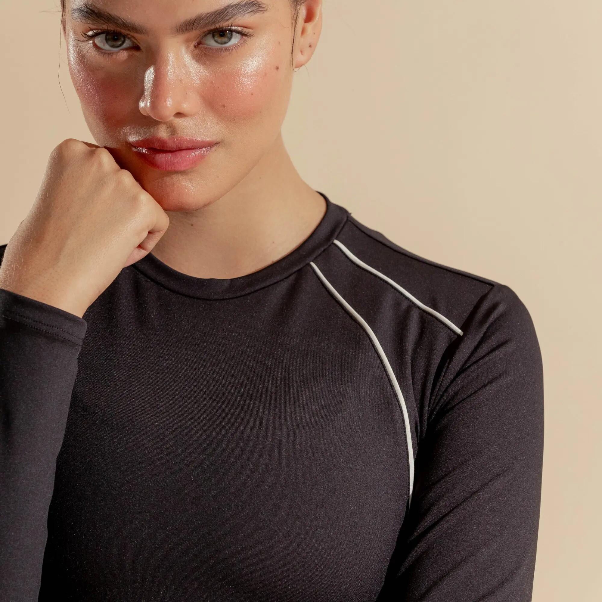 Crop top de manga larga para mujer, Racketball Fit negro 4/6