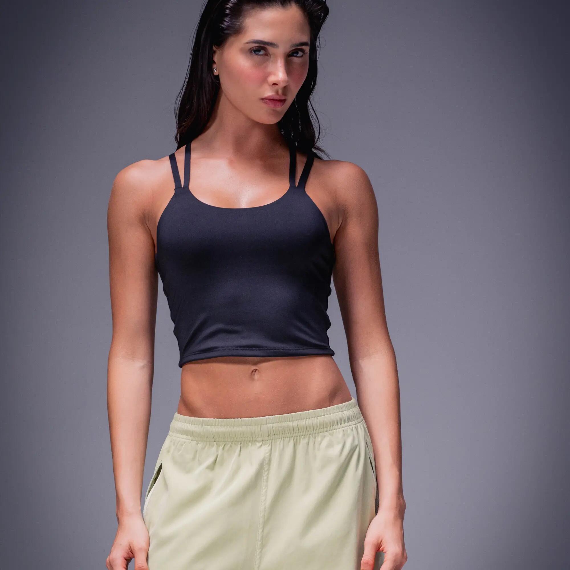 Crop top con mangas largas transparentes para mujer, Racketball Fit negro 9/10