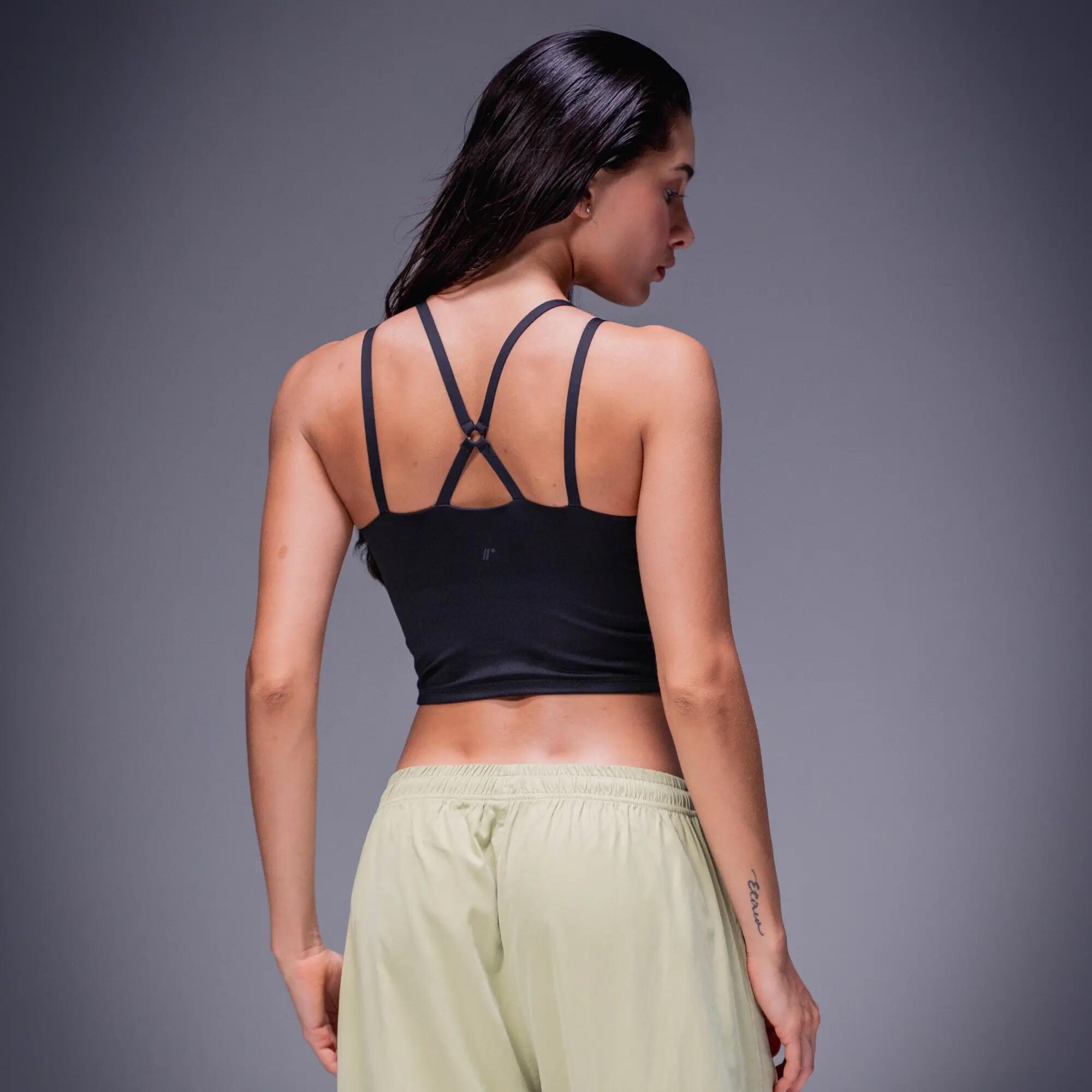 Crop top con mangas largas transparentes para mujer, Racketball Fit negro 10/10