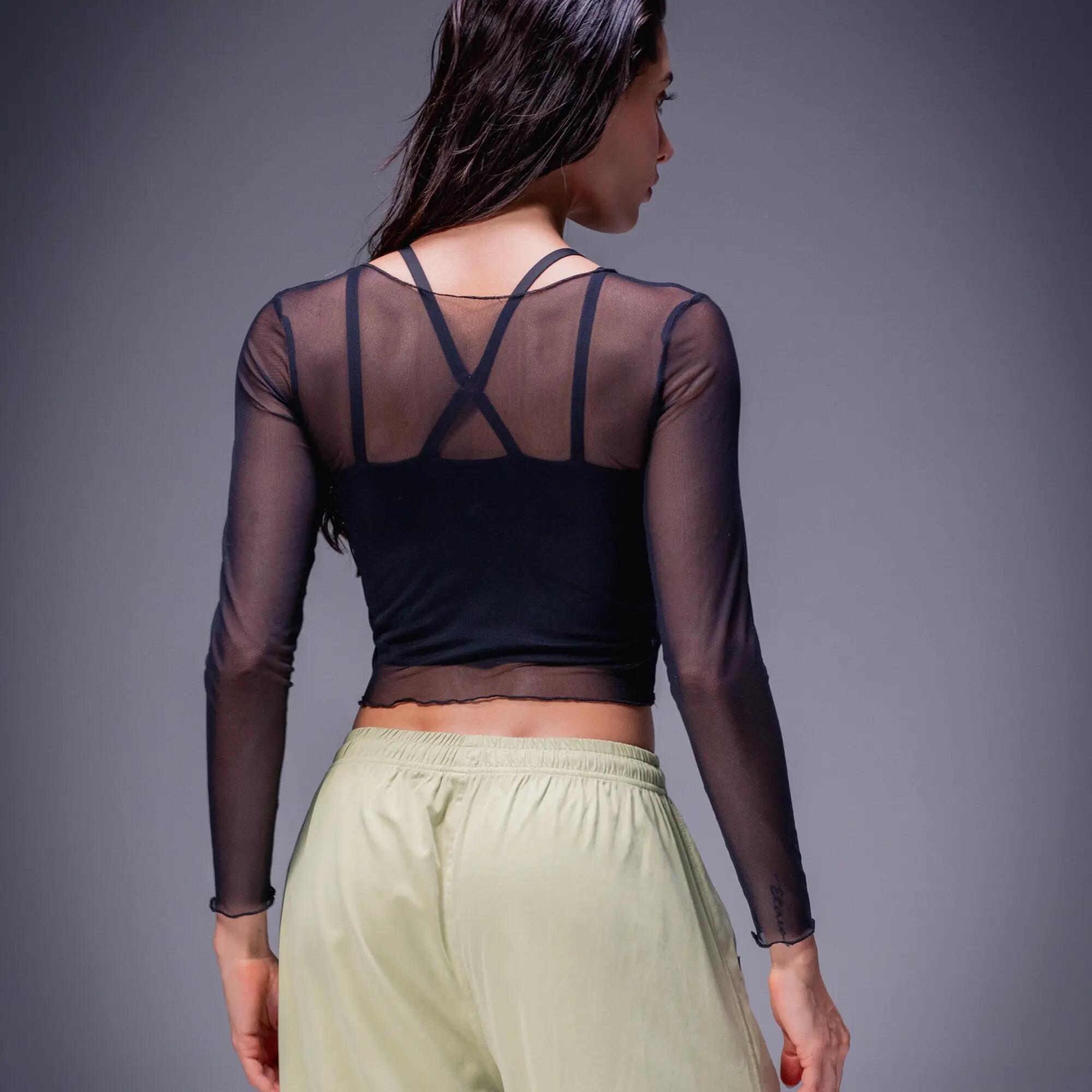 Crop top con mangas largas transparentes para mujer, Racketball Fit negro 5/10
