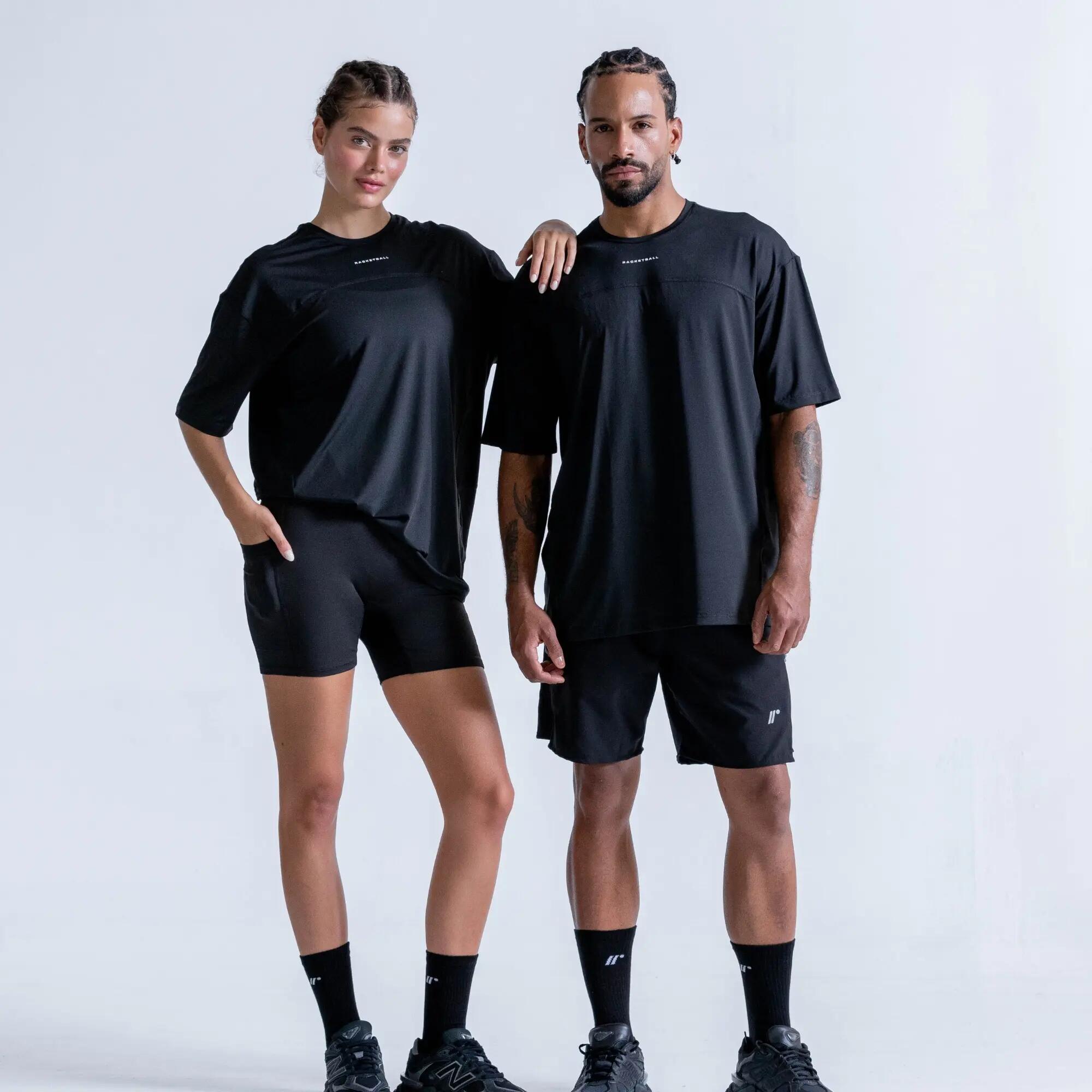 Camiseta deportiva oversize para hombre, Racketball negro 5/8