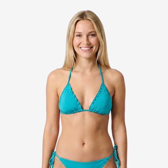 Haut de maillot de bain triangle à volants femme, Mae Cancan bleu turquoise