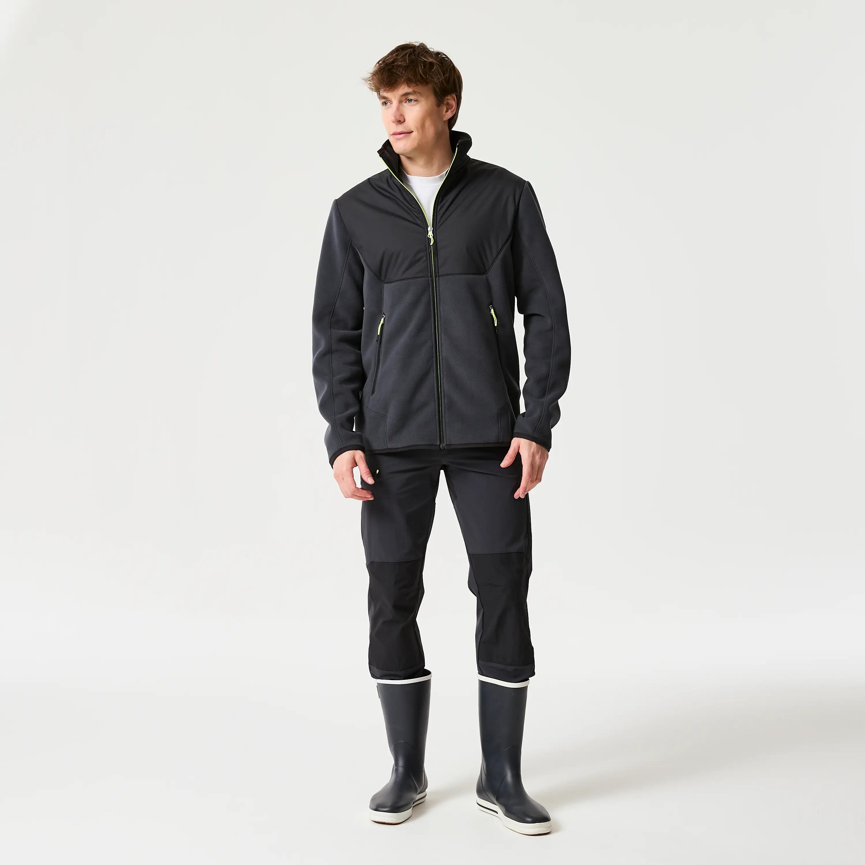 Warme Segel-Fleecejacke Herren, 500 grauschwarz 4/4