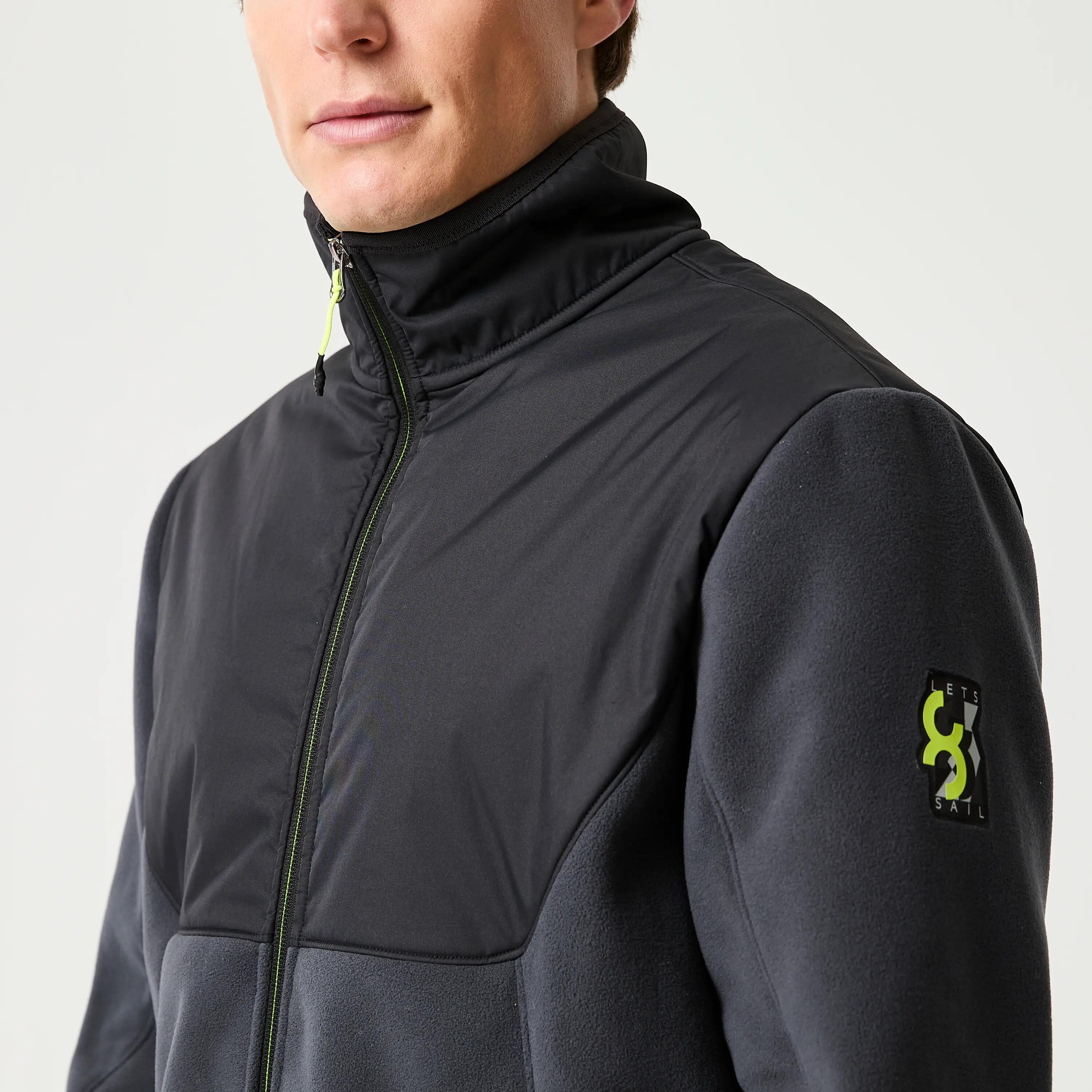 Warme Segel-Fleecejacke Herren, 500 grauschwarz 3/4