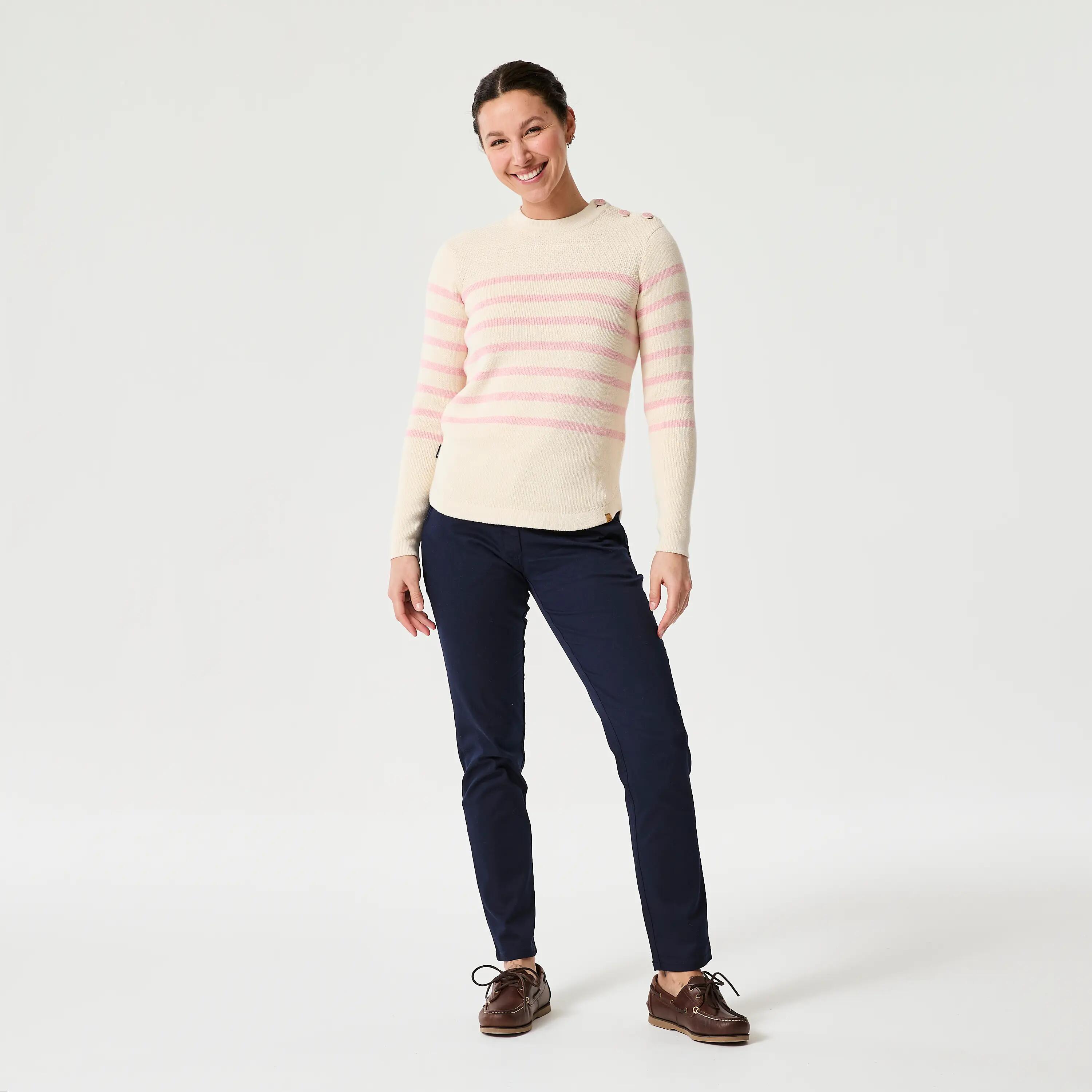 Pull marin tricoté femme, 100 greige rose 5/5