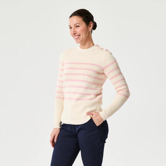 Pull marin tricoté femme, 100 greige rose