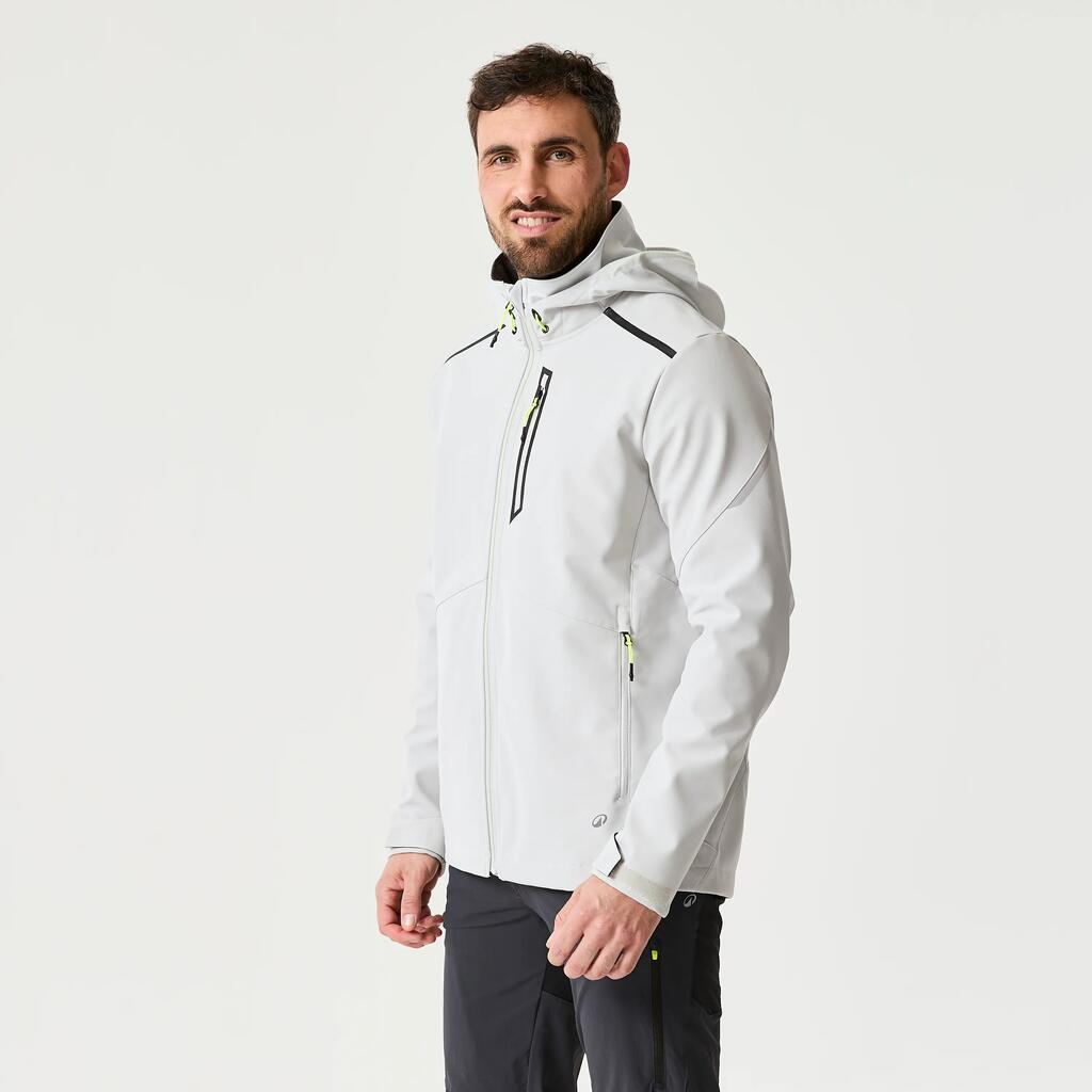 Vīriešu vēju aizturoša burāšanas jaka “Softshell Sailing 500”, gaiši pelēka