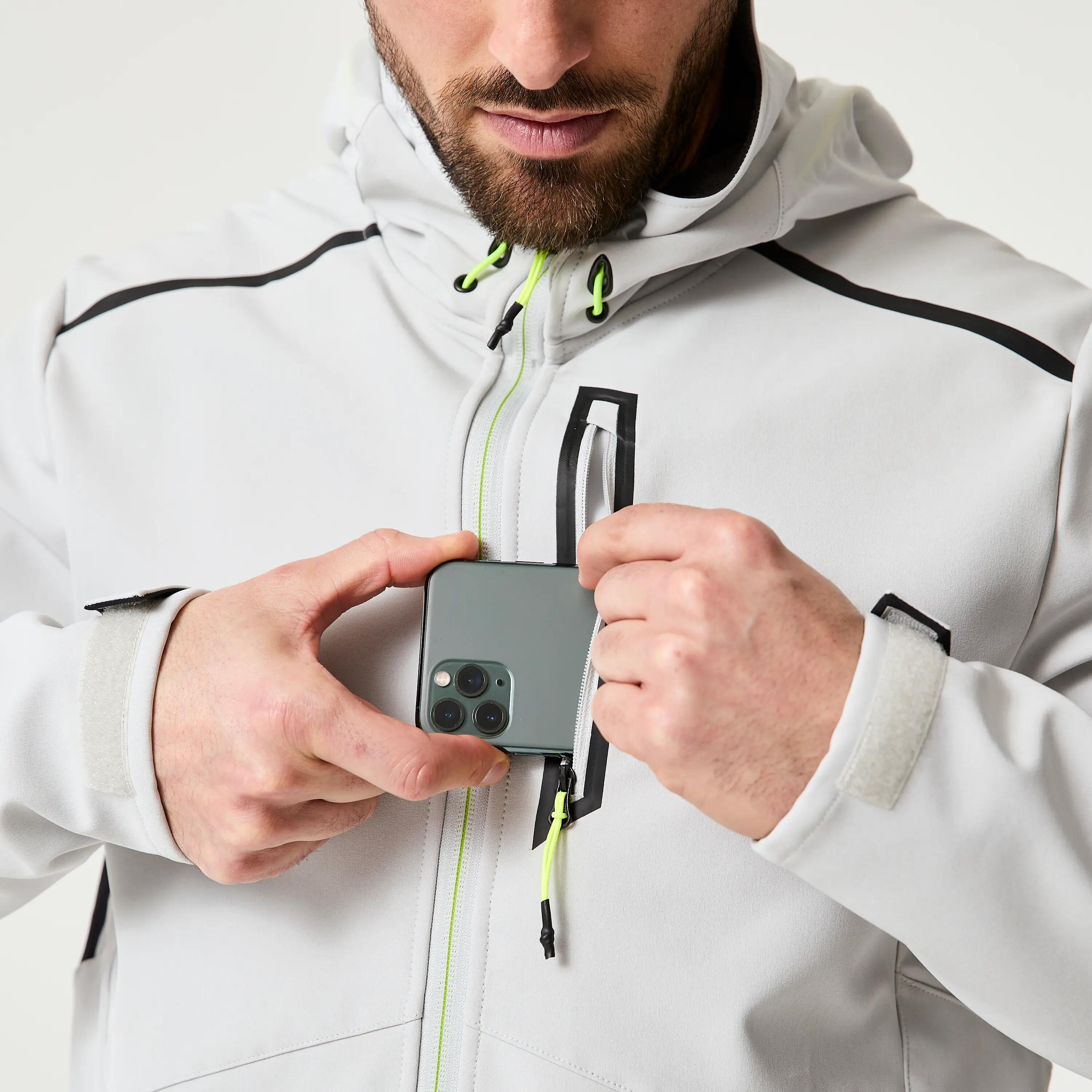 Chaqueta Vela 500 Hombre Gris Claro Softshell Impermeable Cortavientos 5/6