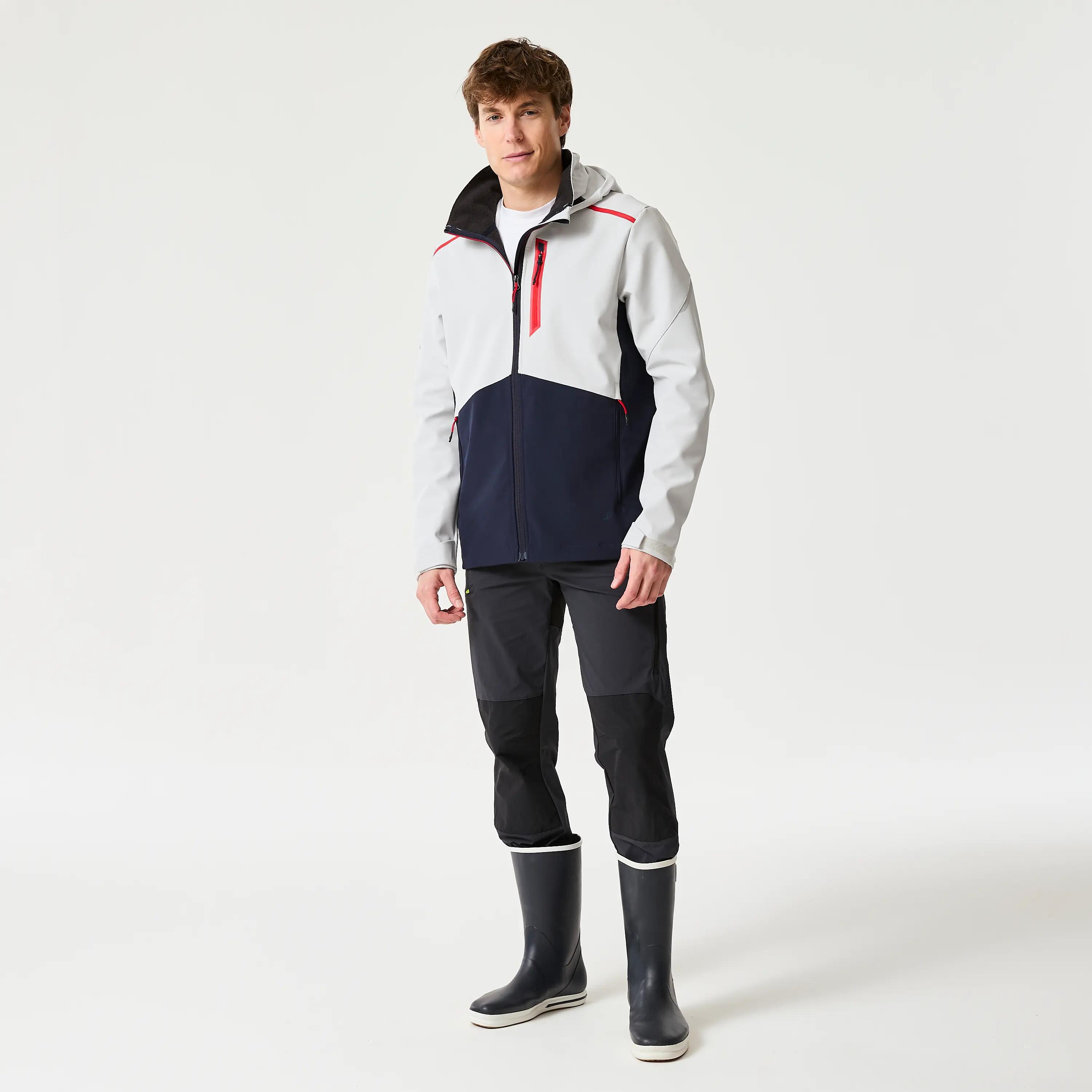 Giacca vela uomo SOFTSHELL 500 antivento grigio-nero 9/26