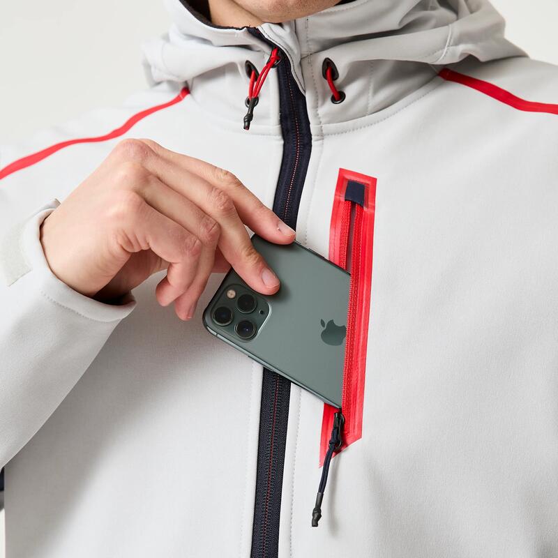 Erkek Rüzgar Kesen Yelkenli Montu - Açık Gri/Siyah - Softshell 500