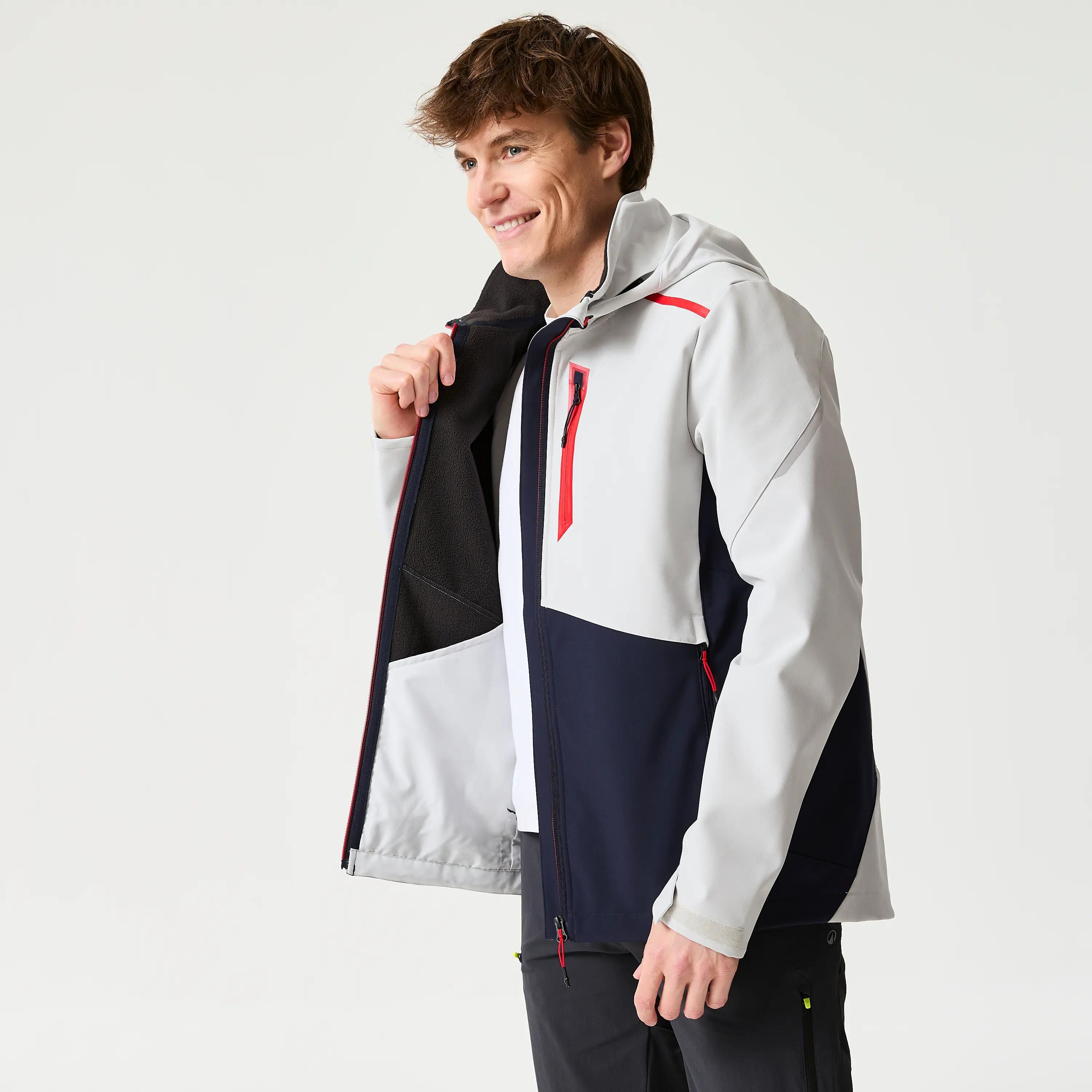 Casaco de Vela Softshell Corta-vento Homem 500 Cinzento-claro e Preto 3/8