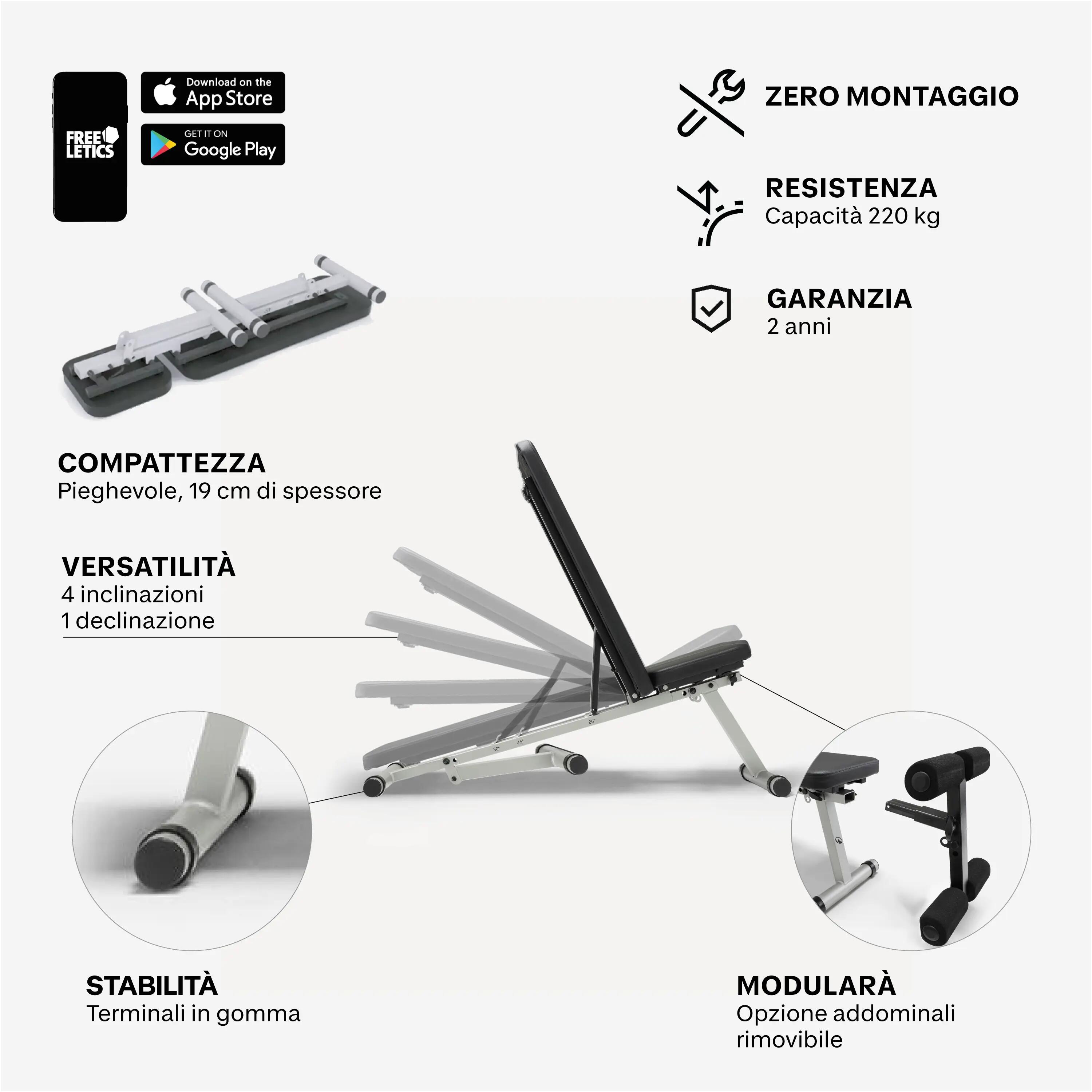 Panca 500 pieghevole inclinabile con 3 mesi Freeletics omaggio 15/28