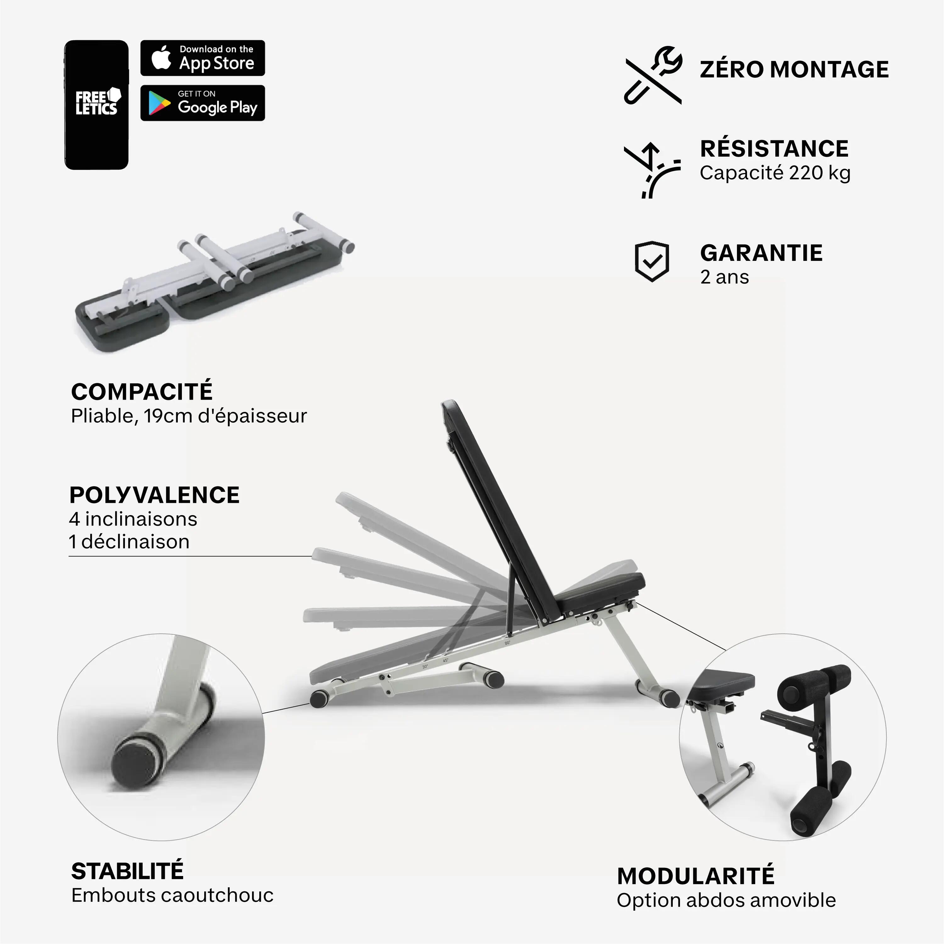 Banc de musculation pliable inclinable, avec 3 mois offerts Freeletics 2/15