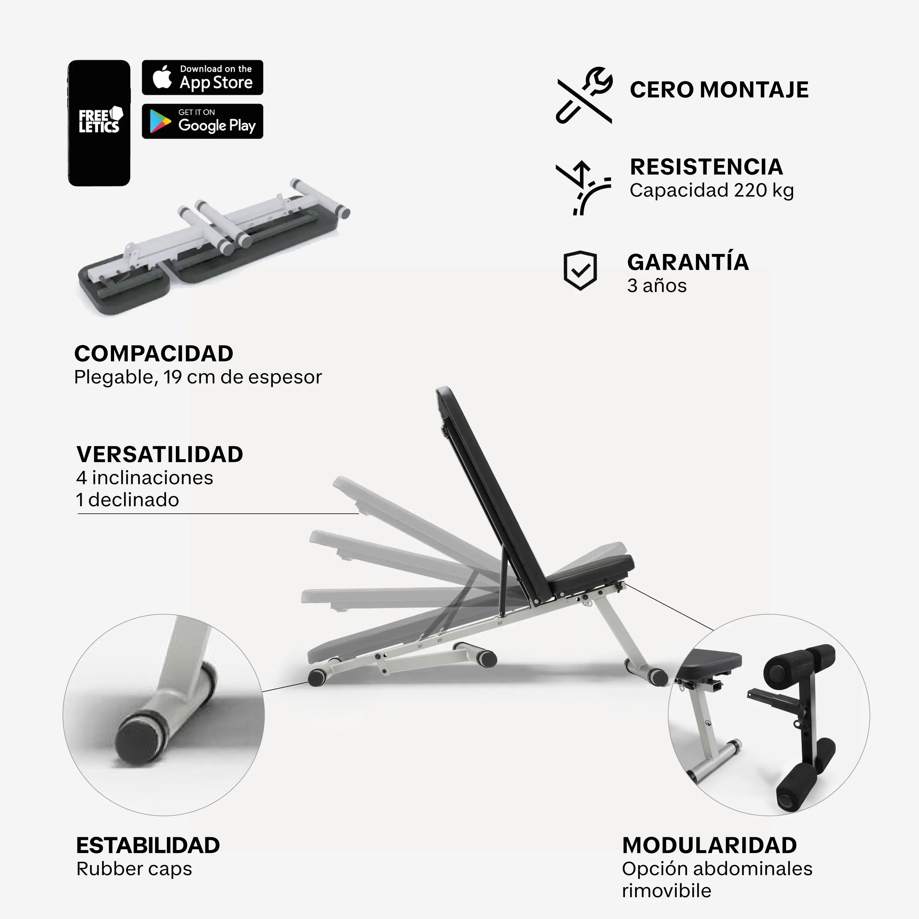 Banco Musculación Bench 500 Plegable Inclinable Declinable 2/23